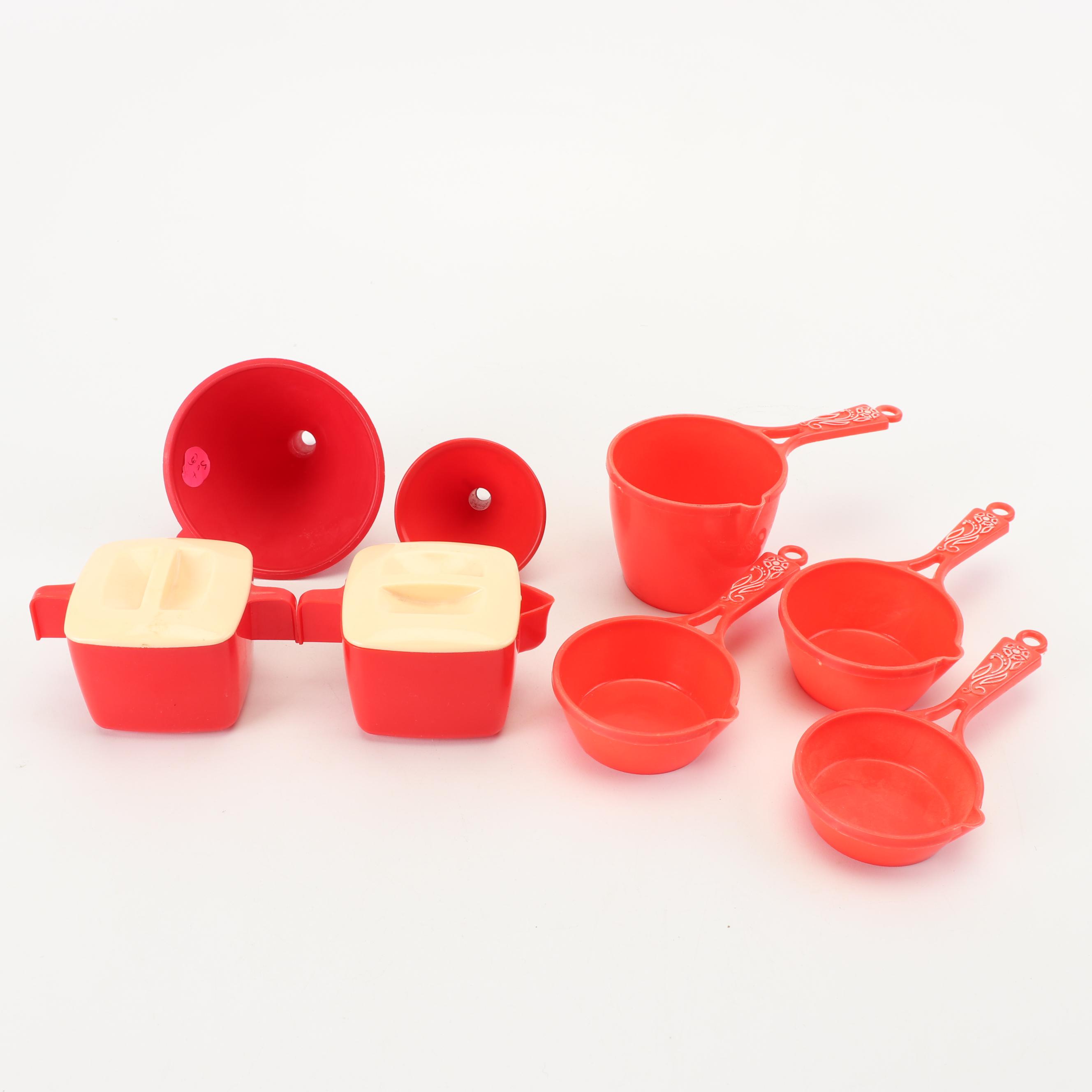 Vintage Red Plastic Kitchen Canisters, Salt and Pepper Shakers and More