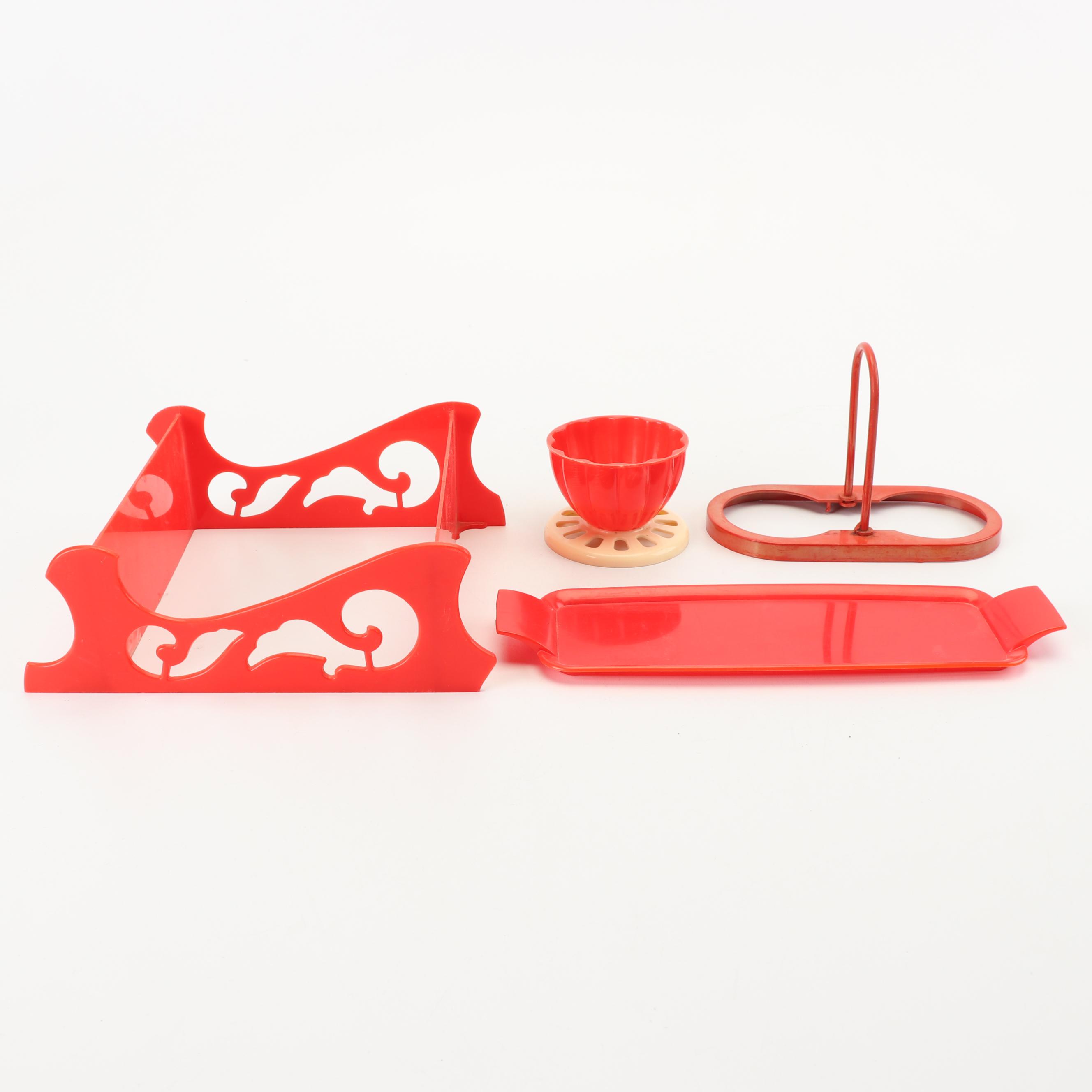 Vintage Red Plastic Kitchen Canisters, Salt and Pepper Shakers and More