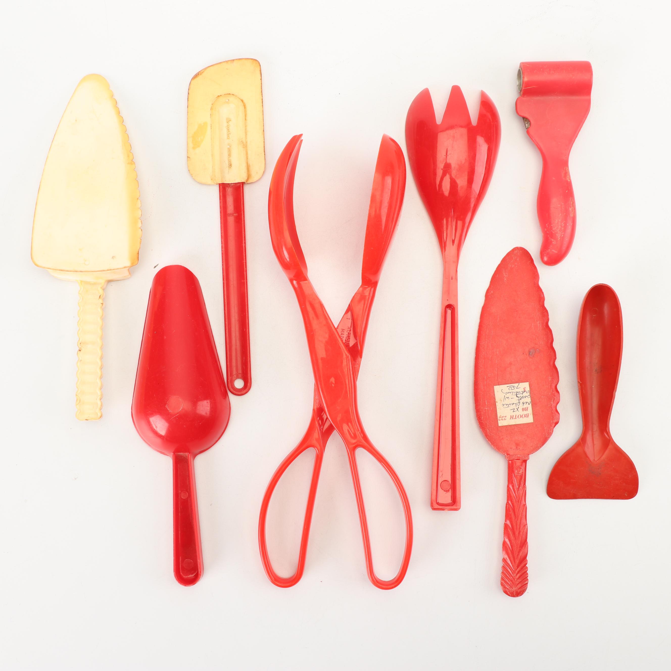 Vintage Red Plastic Kitchen Canisters, Salt and Pepper Shakers and More