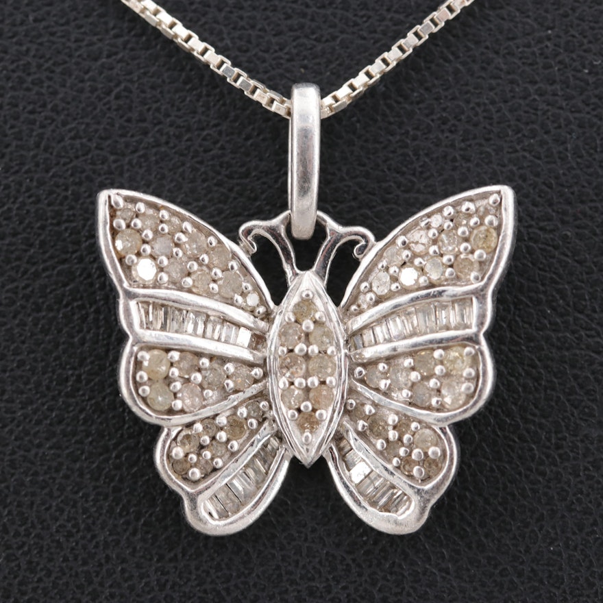 Sterling Silver Diamond Butterfly Necklace