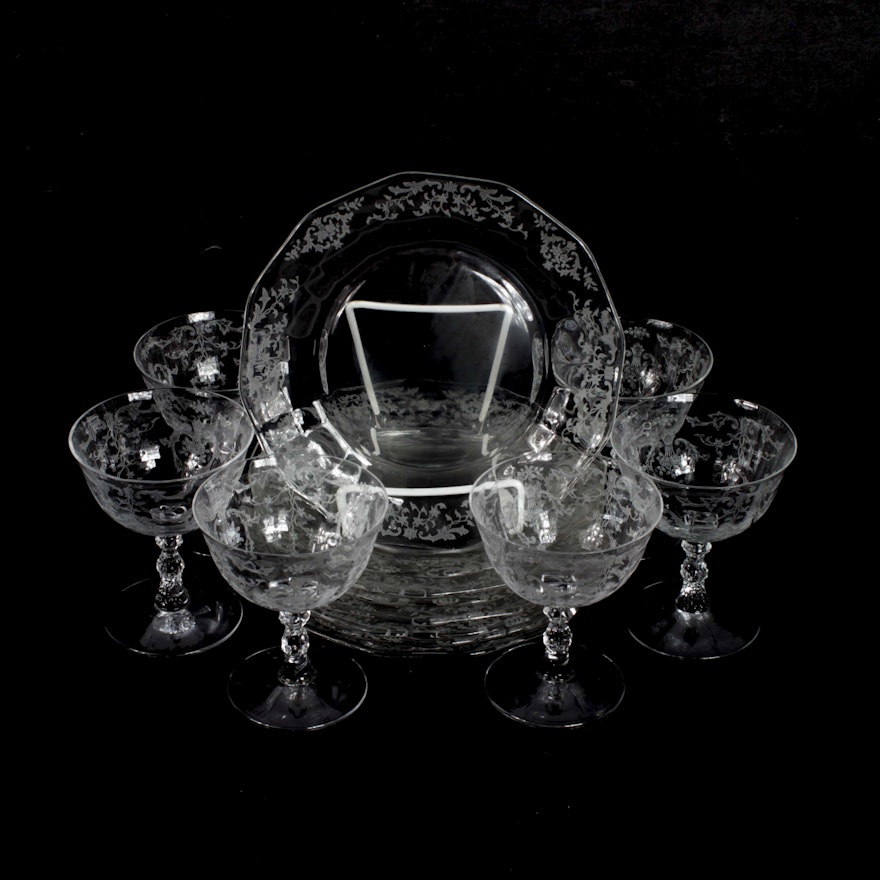 Fostoria "Navarre Clear" Champagne Coupes and Salad Plates