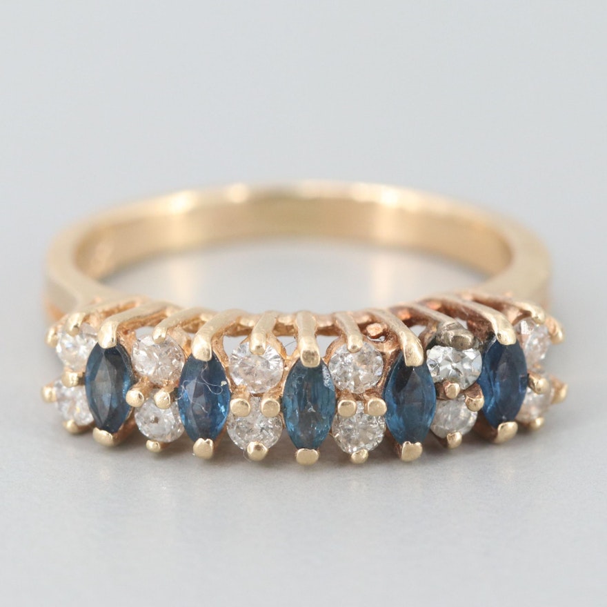 14K Yellow Gold Sapphire and Diamond Ring