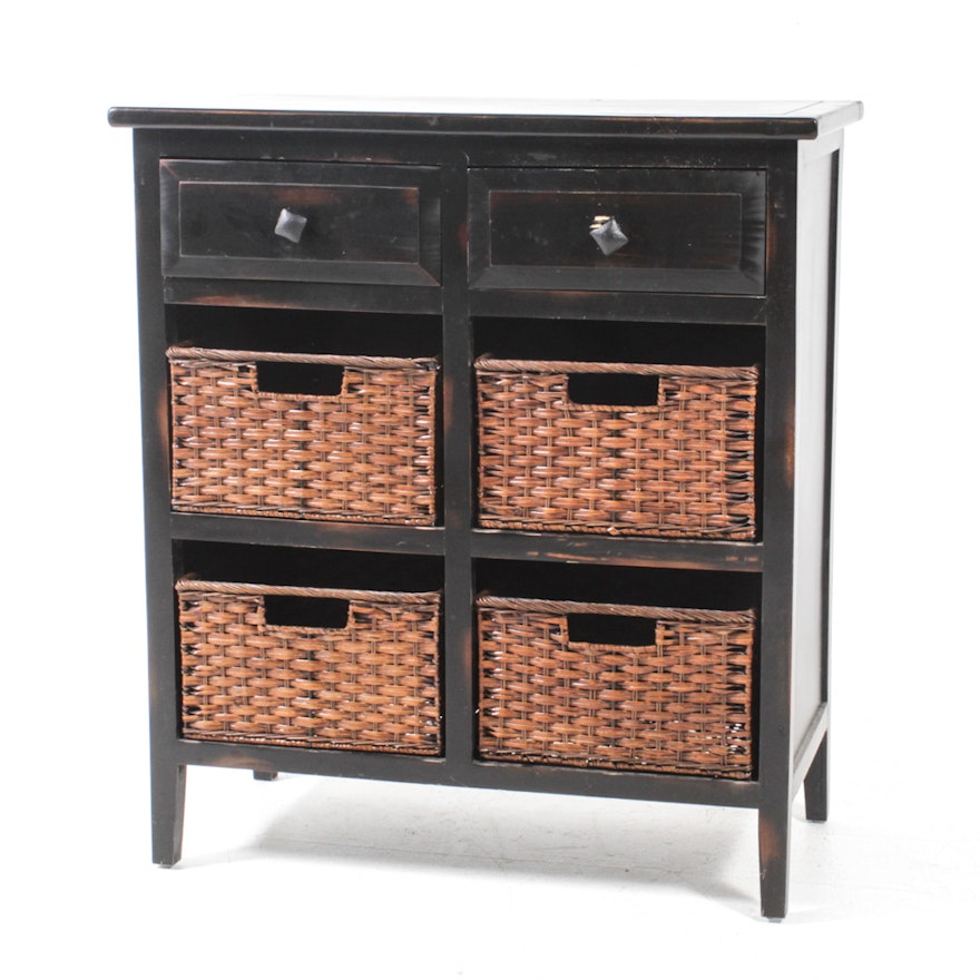 Espresso Finish Chest with Wicker Basket Drawers