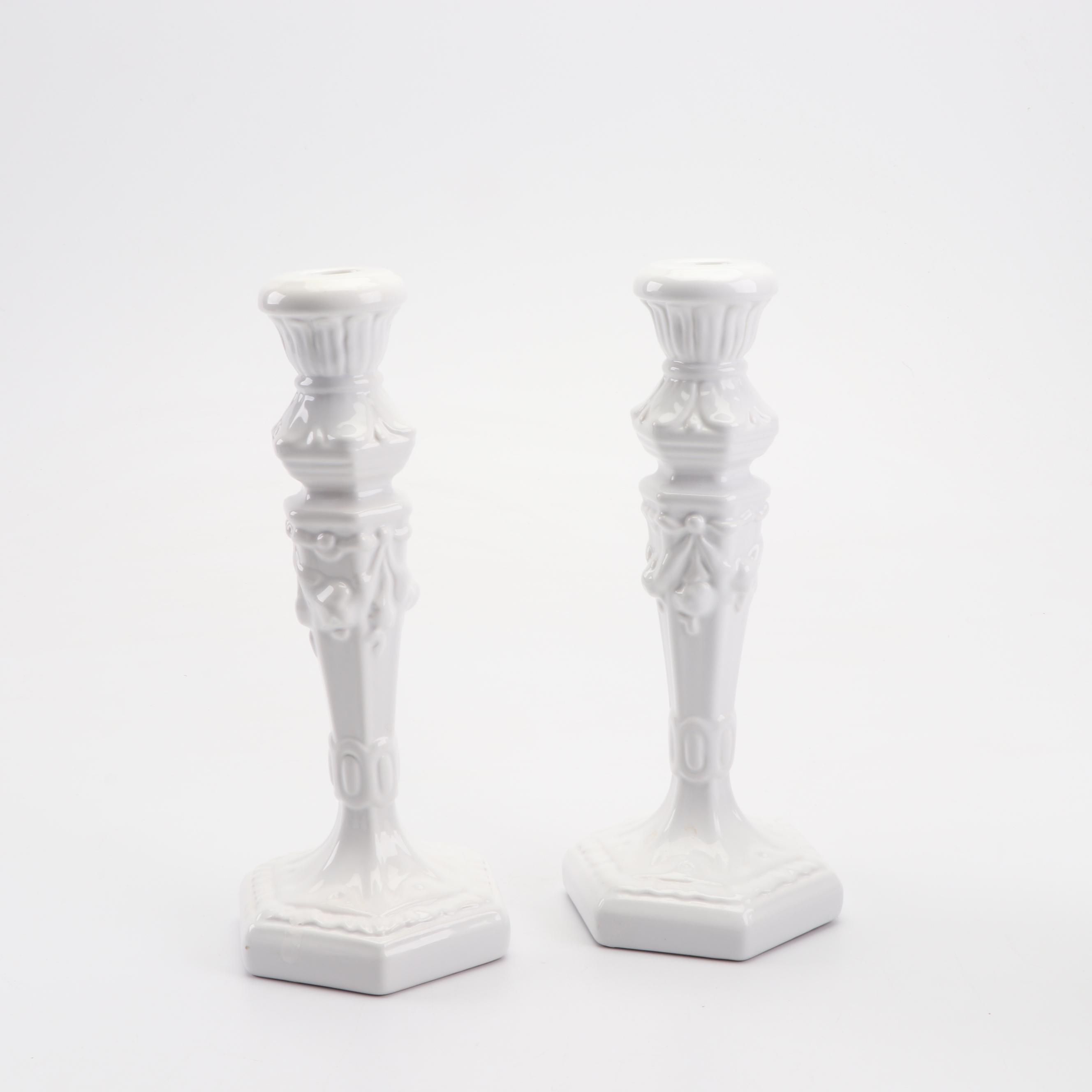 Rosanna Ceramic Candlesticks with Vases and Grape Clusters