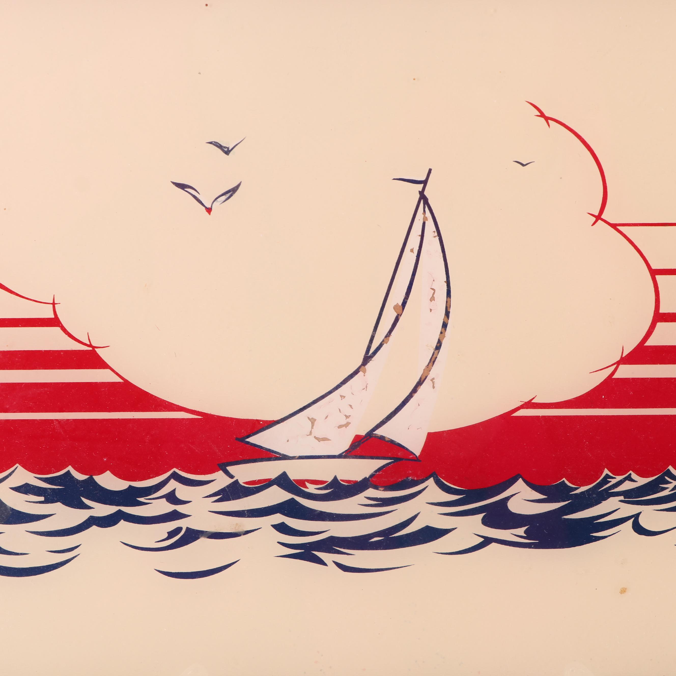 Hazel-Atlas Red "Ships" Glass Tumblers with Colombia Chrome Tray