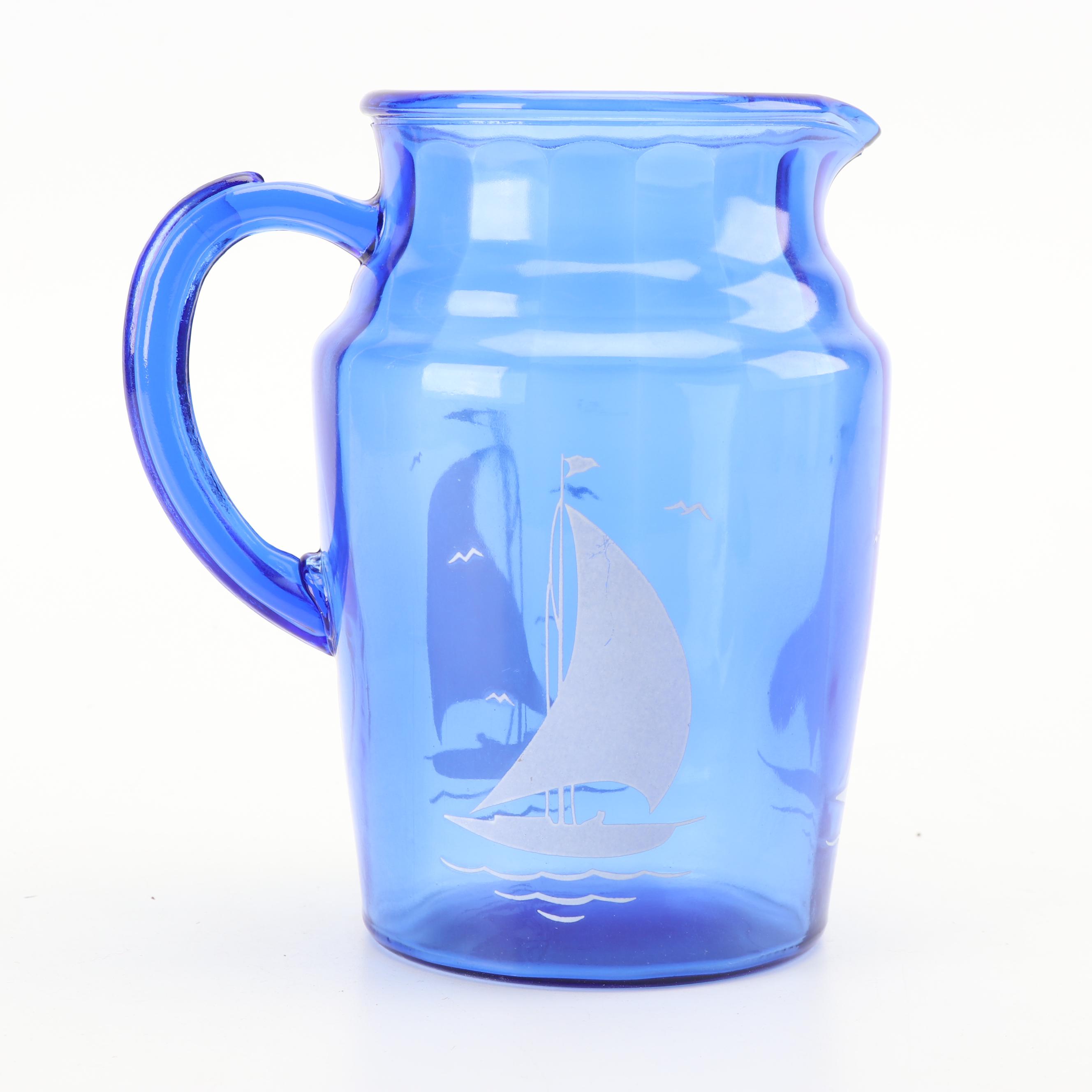 Hazel-Atlas Blue "Ships" Glassware, Vintage