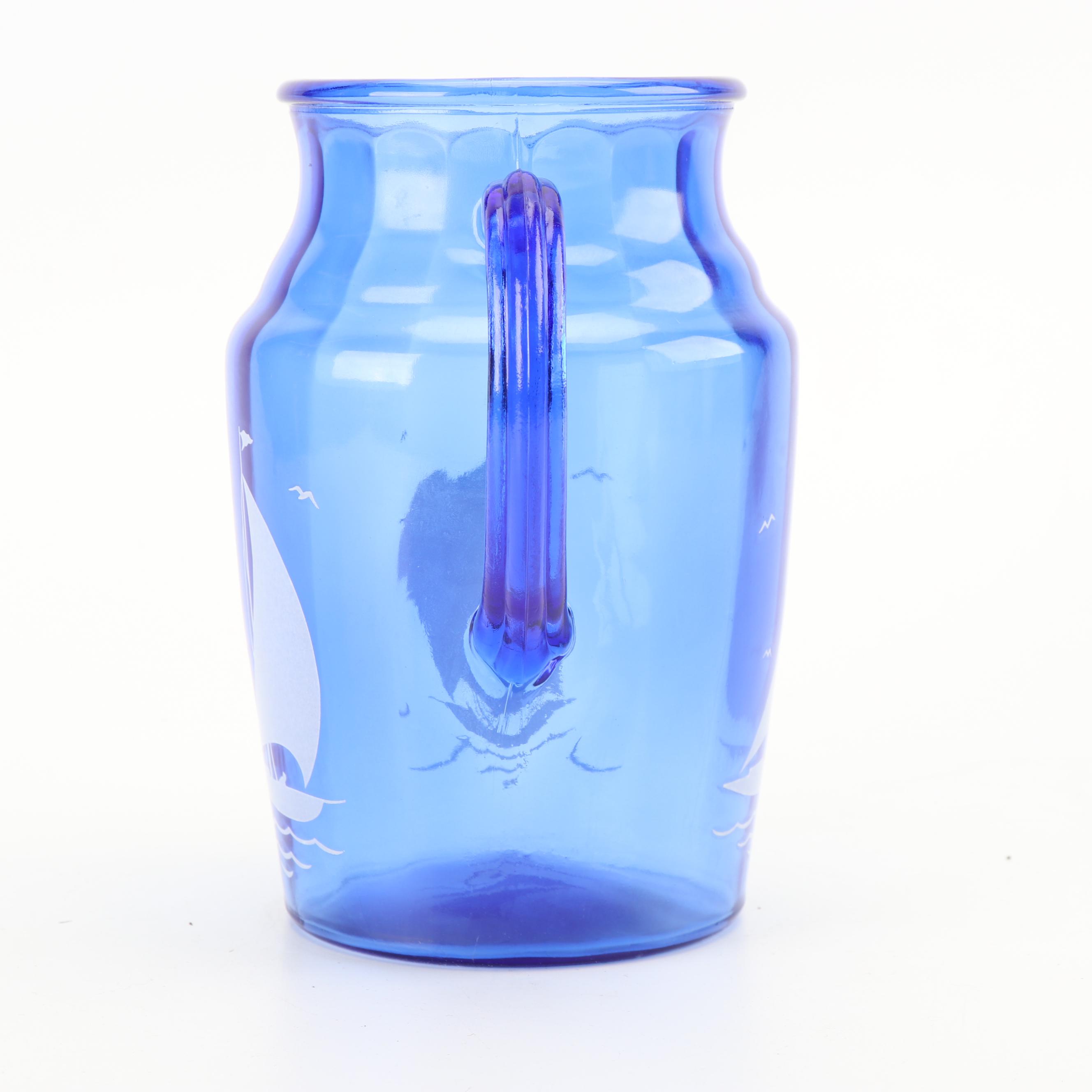 Hazel-Atlas Blue "Ships" Glassware, Vintage