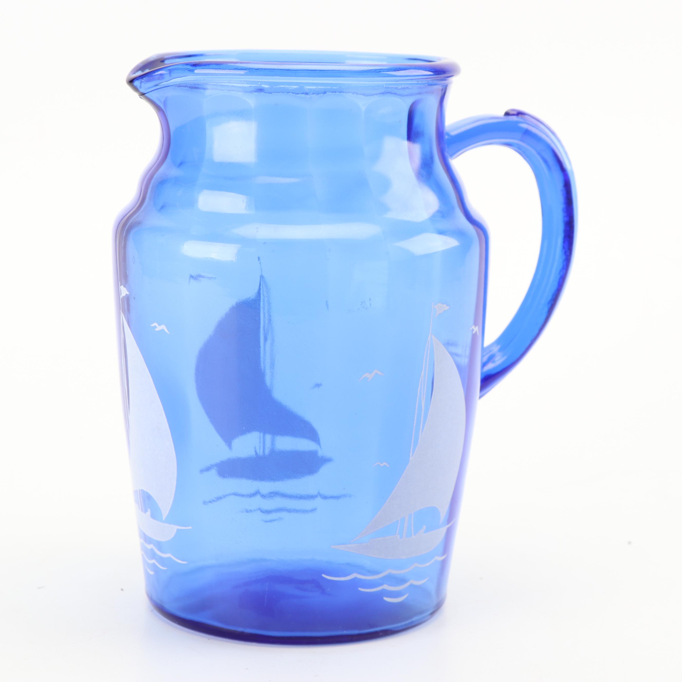 Hazel-Atlas Blue "Ships" Glassware, Vintage