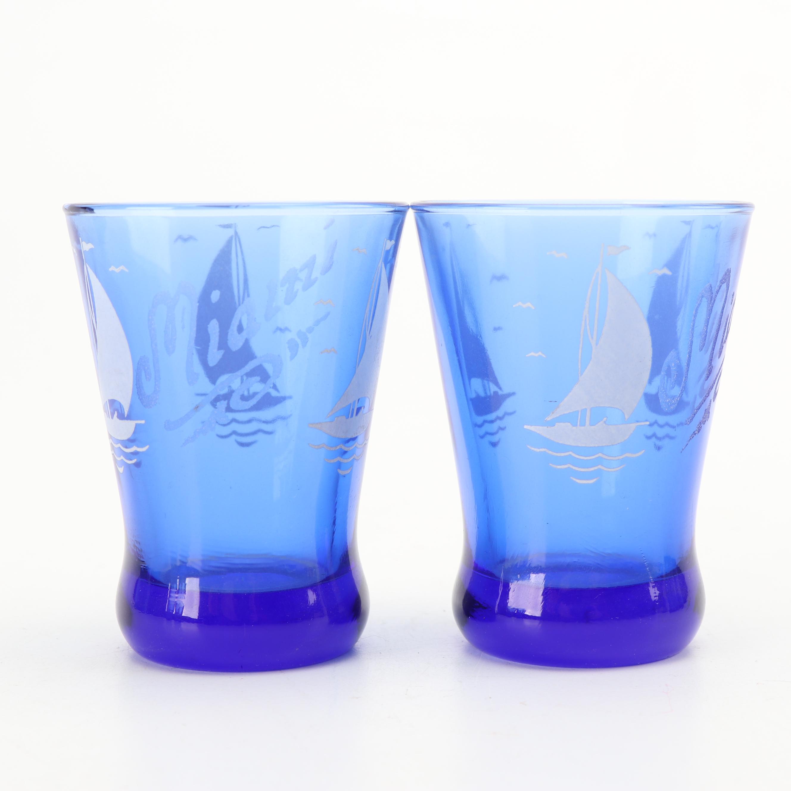 Hazel-Atlas Blue "Ships" Glassware, Vintage