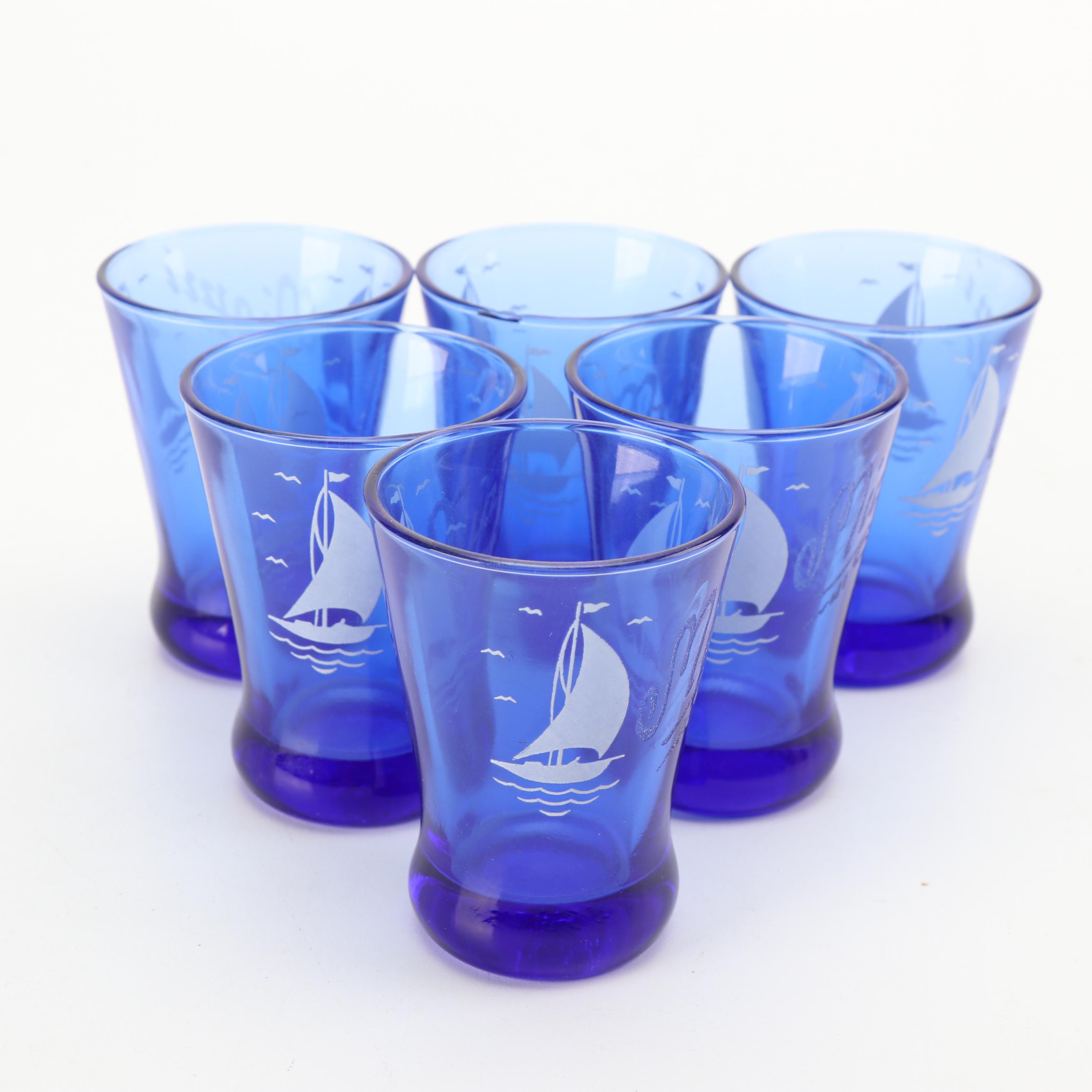 Hazel-Atlas Blue "Ships" Glassware, Vintage