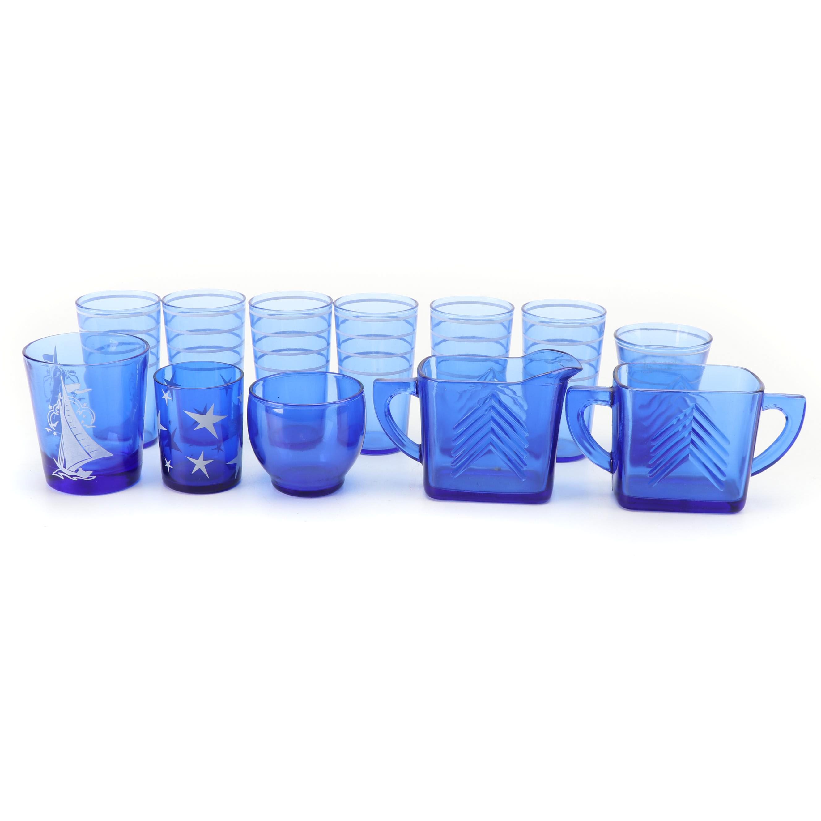 Hazel-Atlas Blue Glassware, Mid-Century