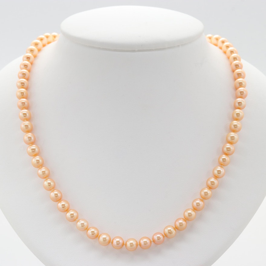 14K Yellow Gold Clasped Freshwater Cultured Pearl Necklace