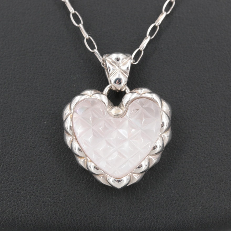 Sterling Silver Quartz and Mother of Pearl Heart Necklace