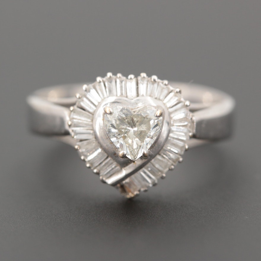 10K White Gold Heart Motif Diamond Ring