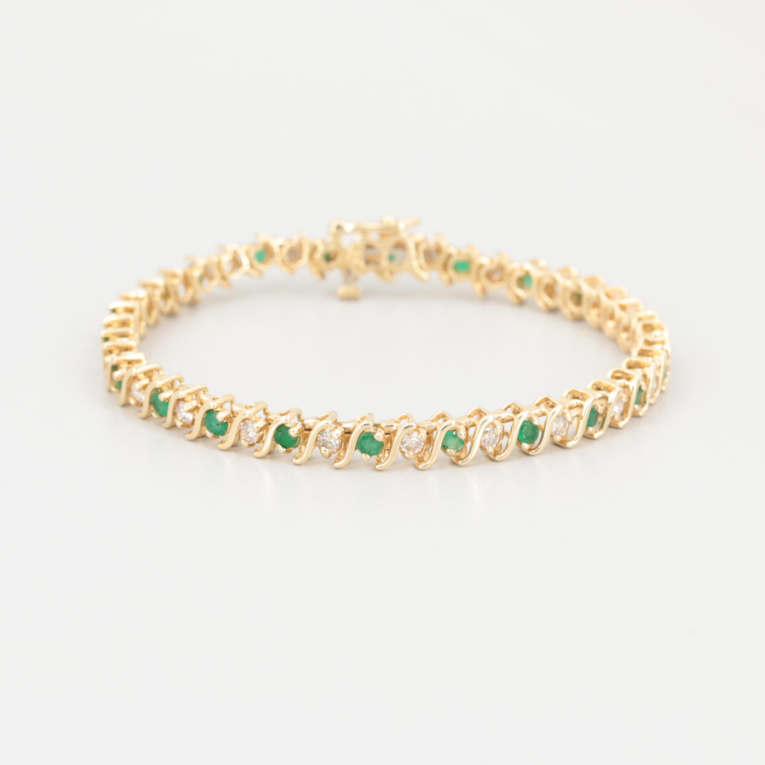 14K Yellow Gold 1.54 CTW Diamond and Emerald Bracelet