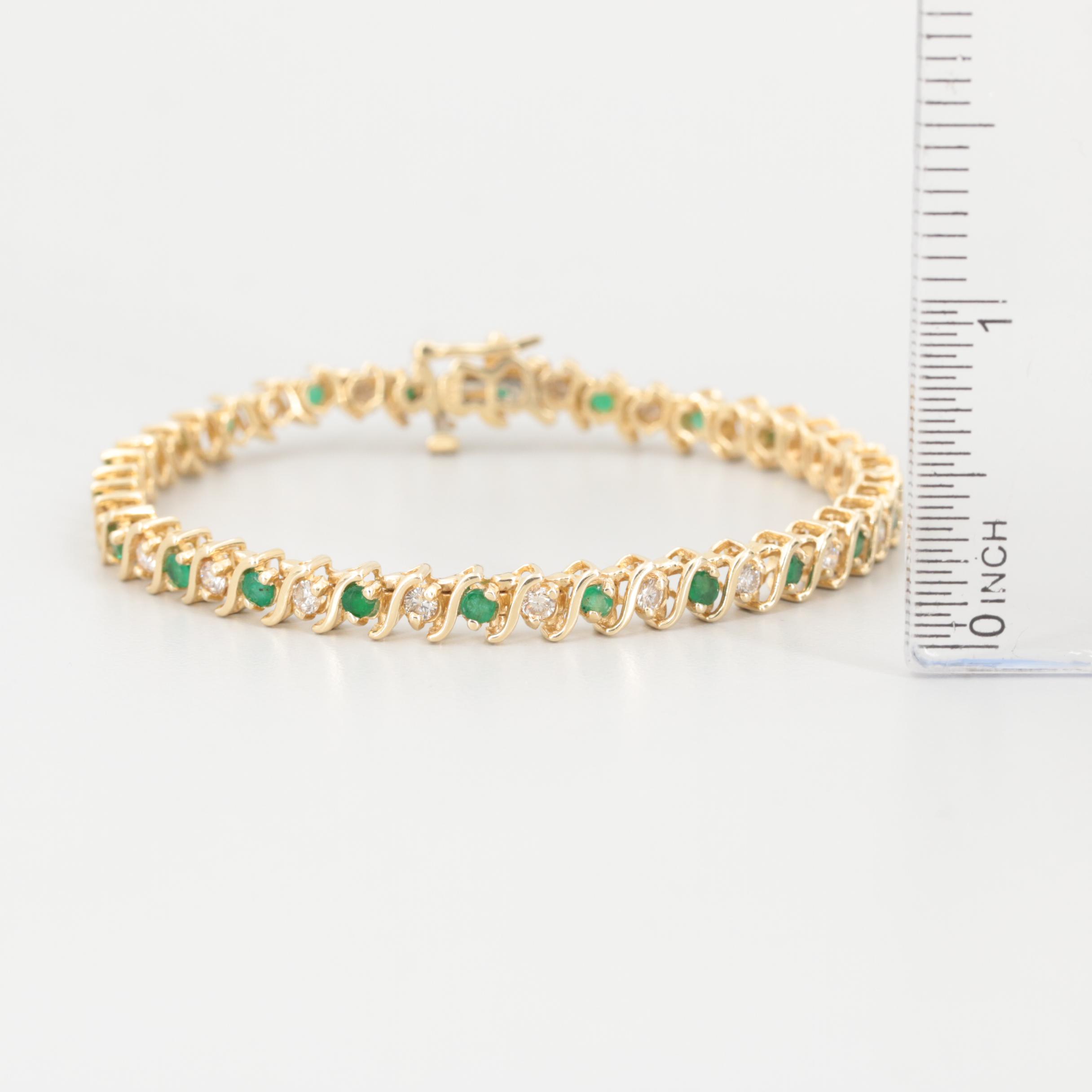 14K Yellow Gold 1.54 CTW Diamond and Emerald Bracelet