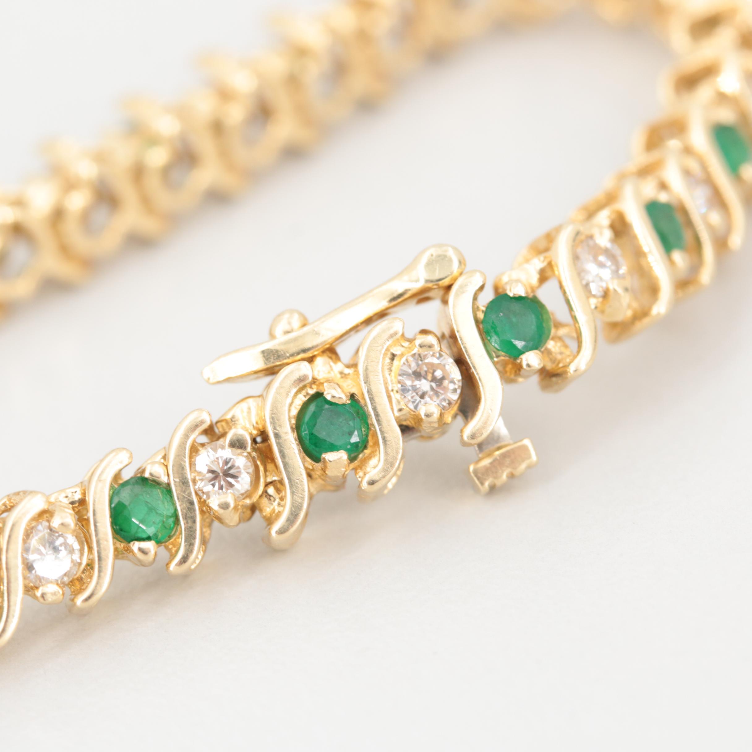 14K Yellow Gold 1.54 CTW Diamond and Emerald Bracelet