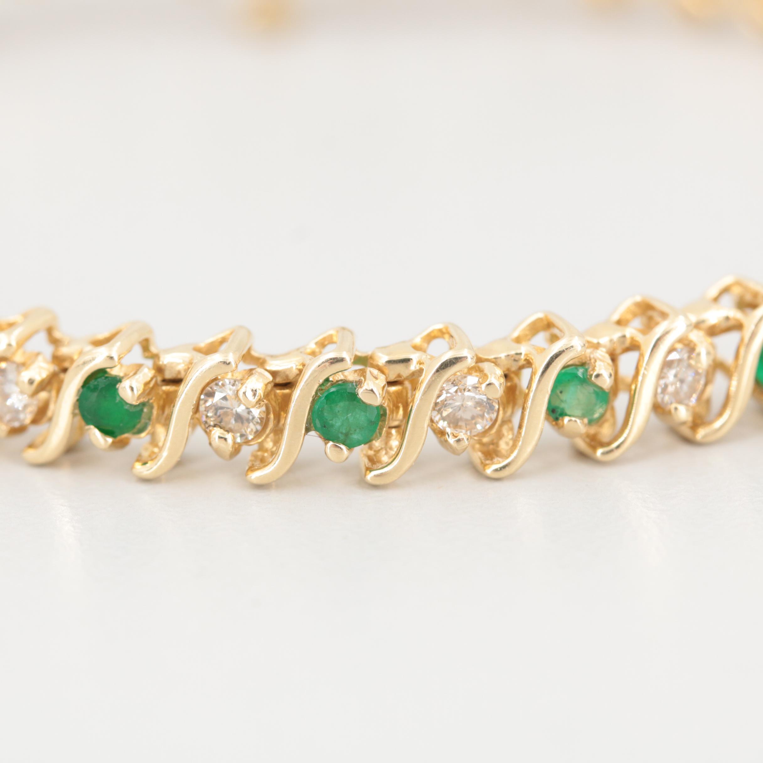14K Yellow Gold 1.54 CTW Diamond and Emerald Bracelet