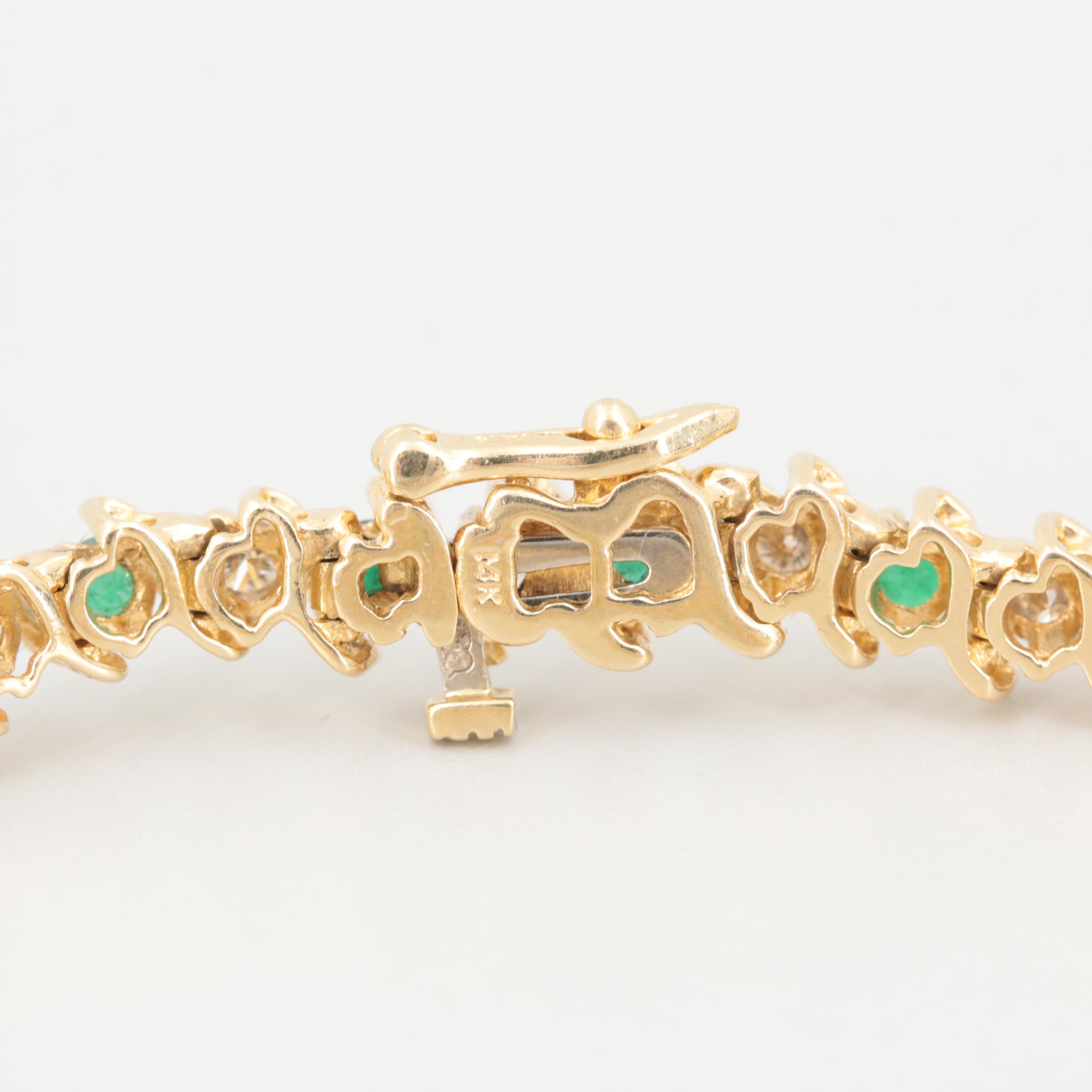 14K Yellow Gold 1.54 CTW Diamond and Emerald Bracelet