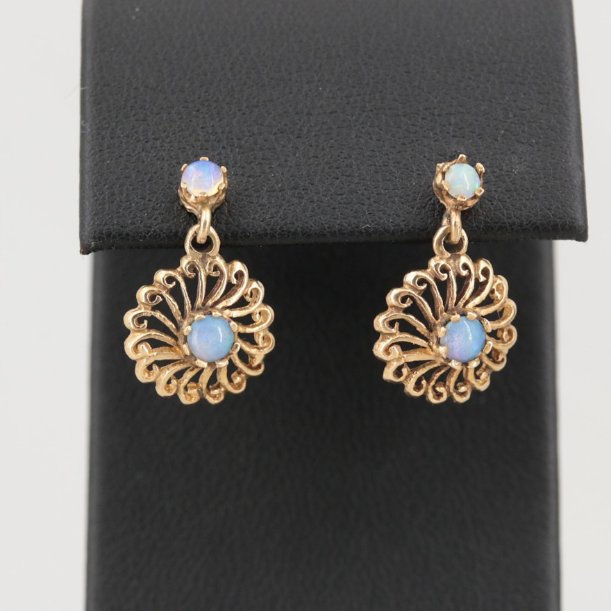 14K Yellow Gold Dangle Opal Earrings
