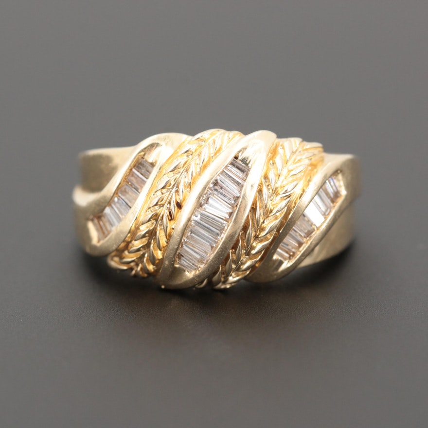 14K Yellow Gold Diamond Ring with Foliate Details