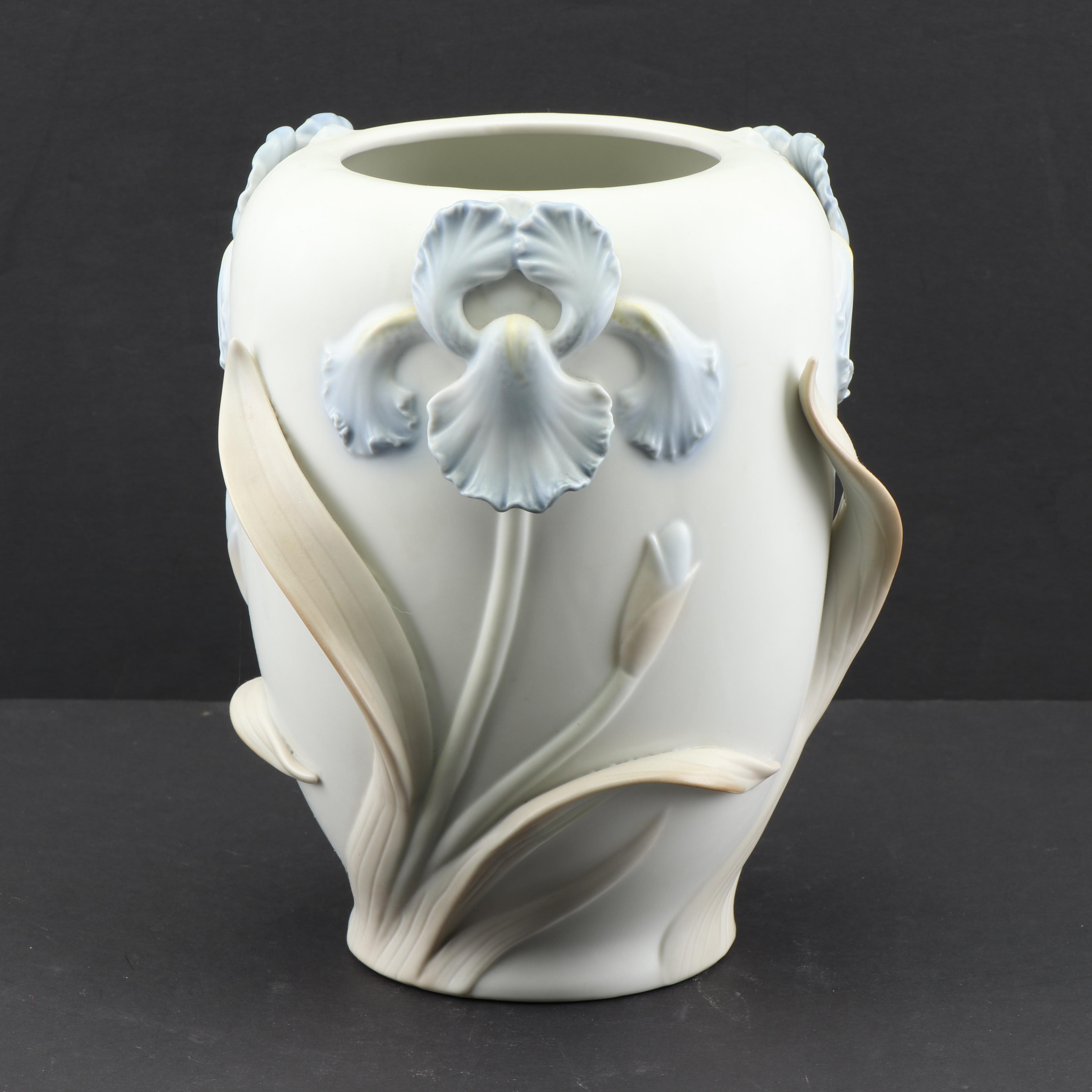 Fitz and Floyd High Relief "Iris" Vase, 1982