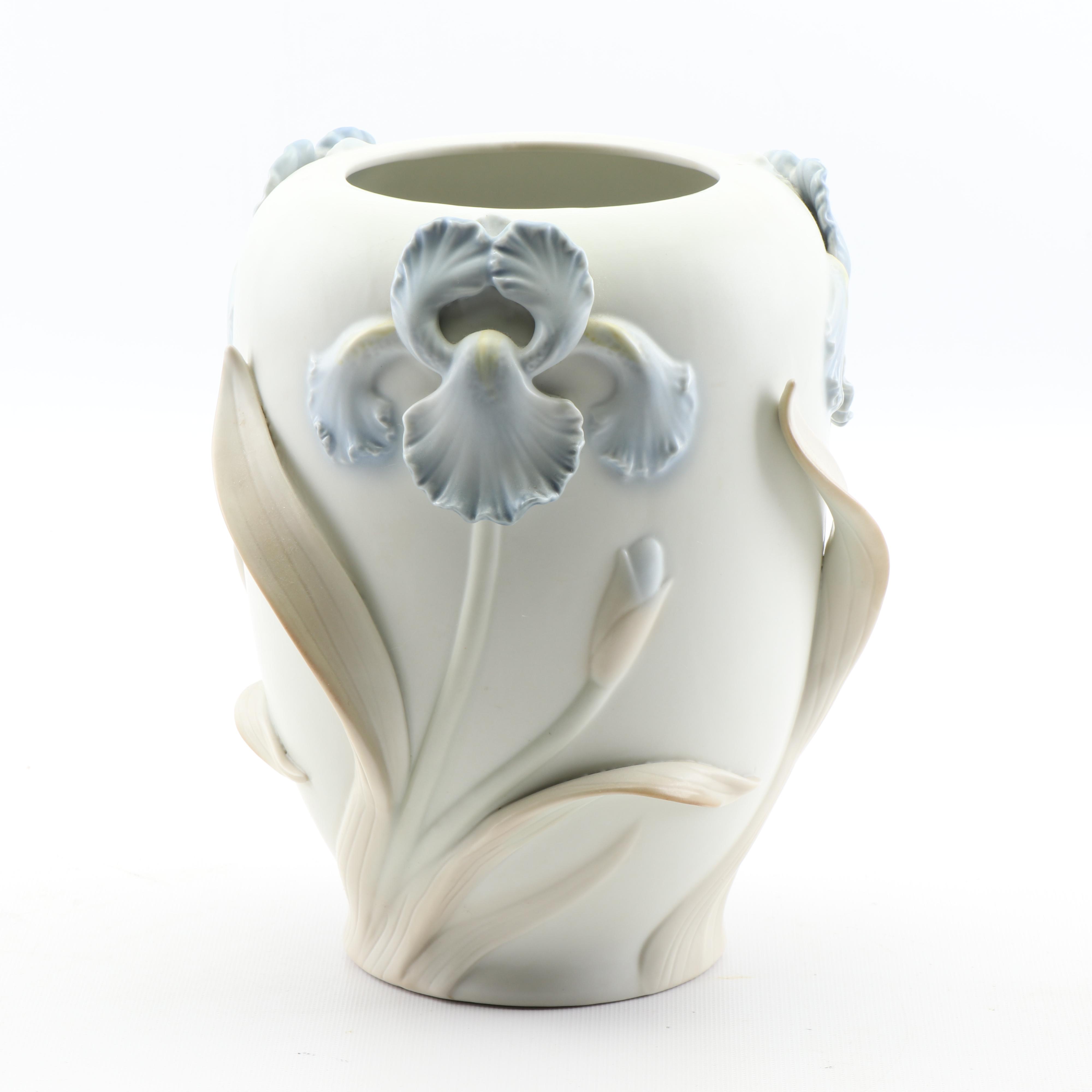 Fitz and Floyd High Relief "Iris" Vase, 1982