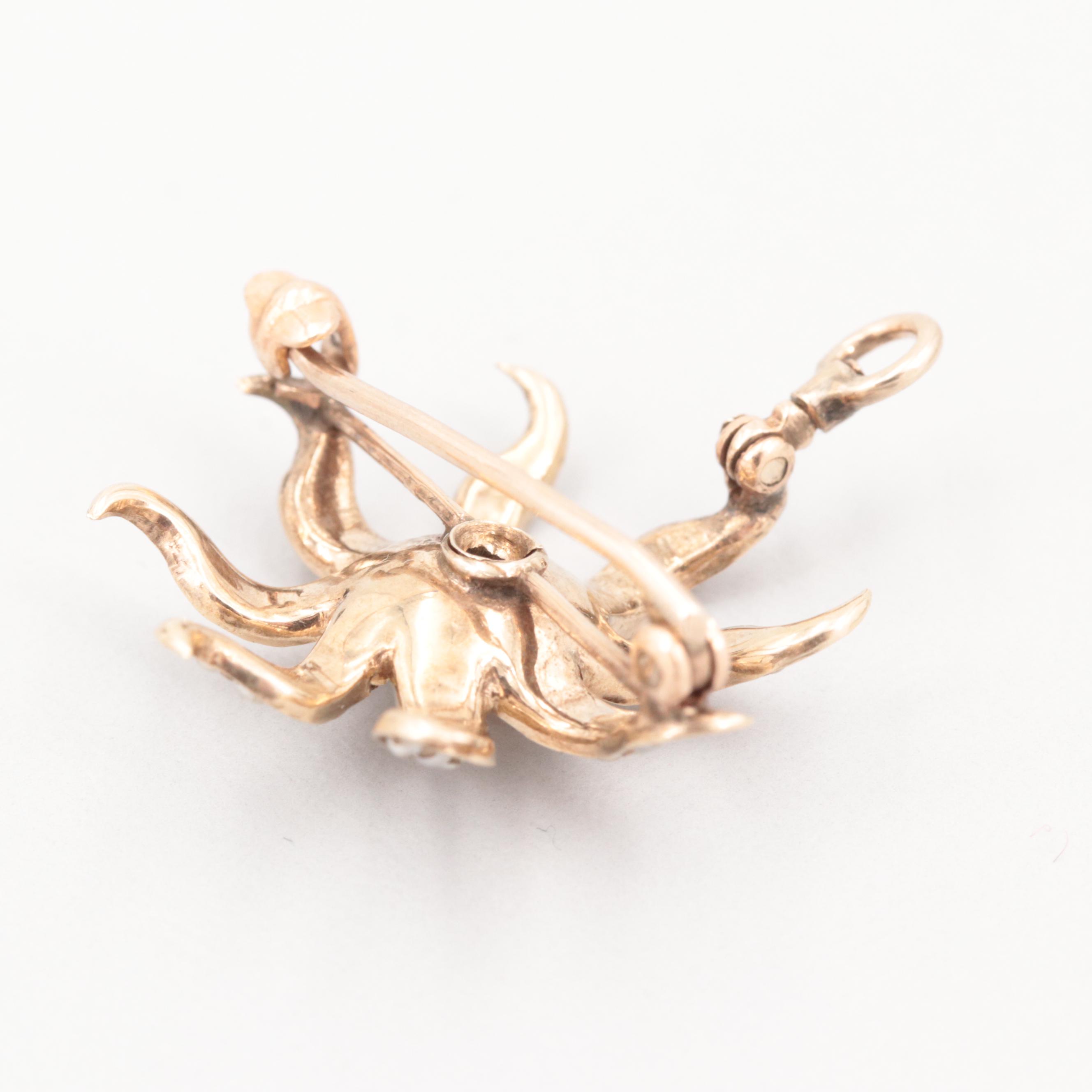 Mid-Victorian 10K Yellow Gold Diamond and Seed Pearl Sunburst Converter Brooch