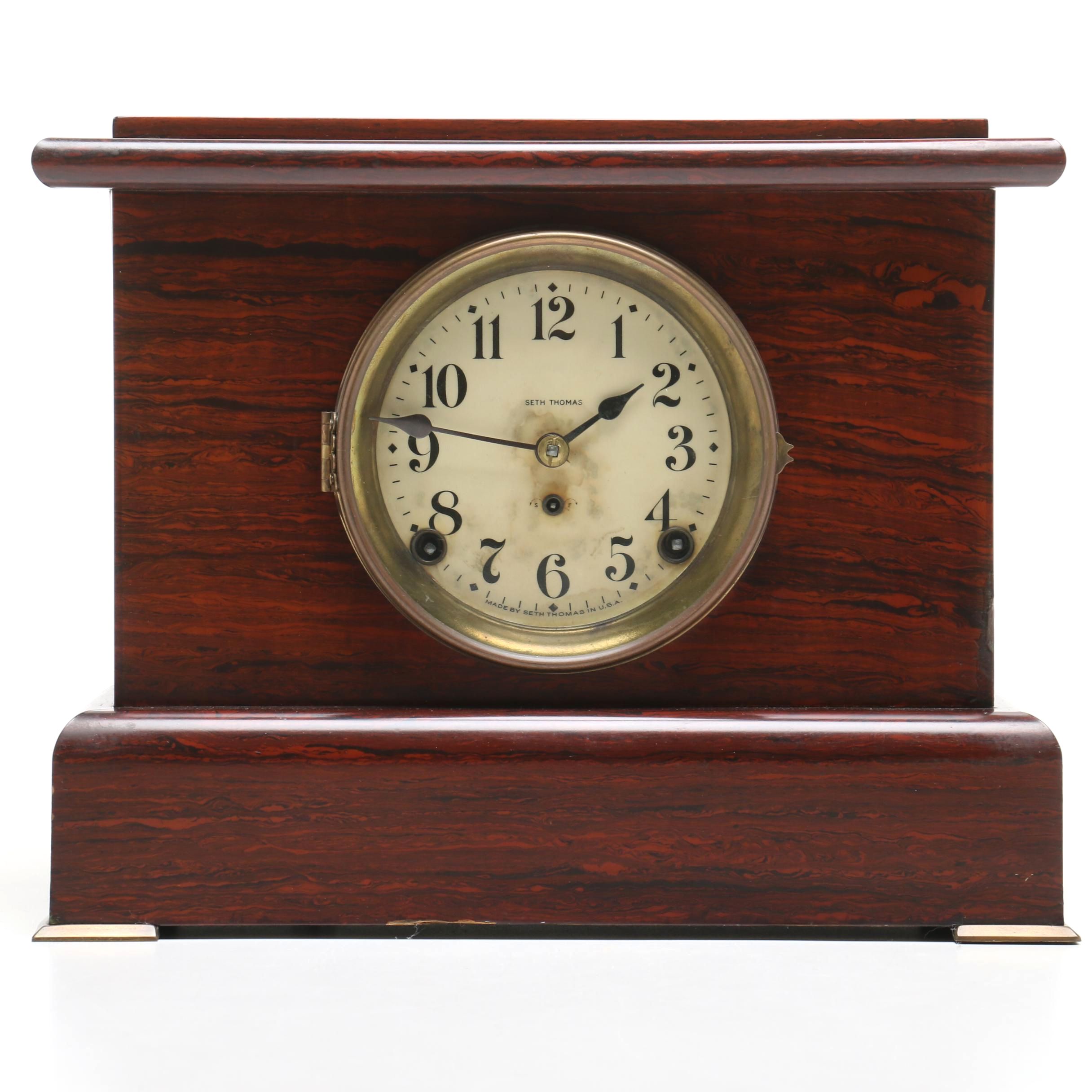 Seth Thomas Adamantine Veneer Mantel Clock, Early 20th Century
