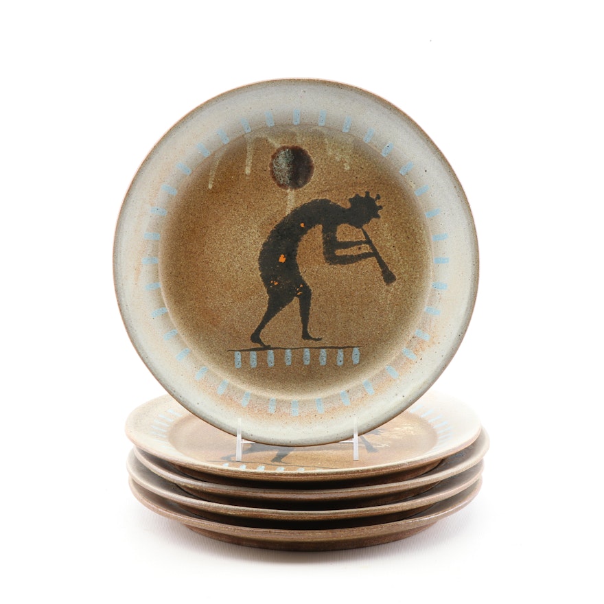 Wheel Thrown Hand-Painted Figural Stoneware Plates