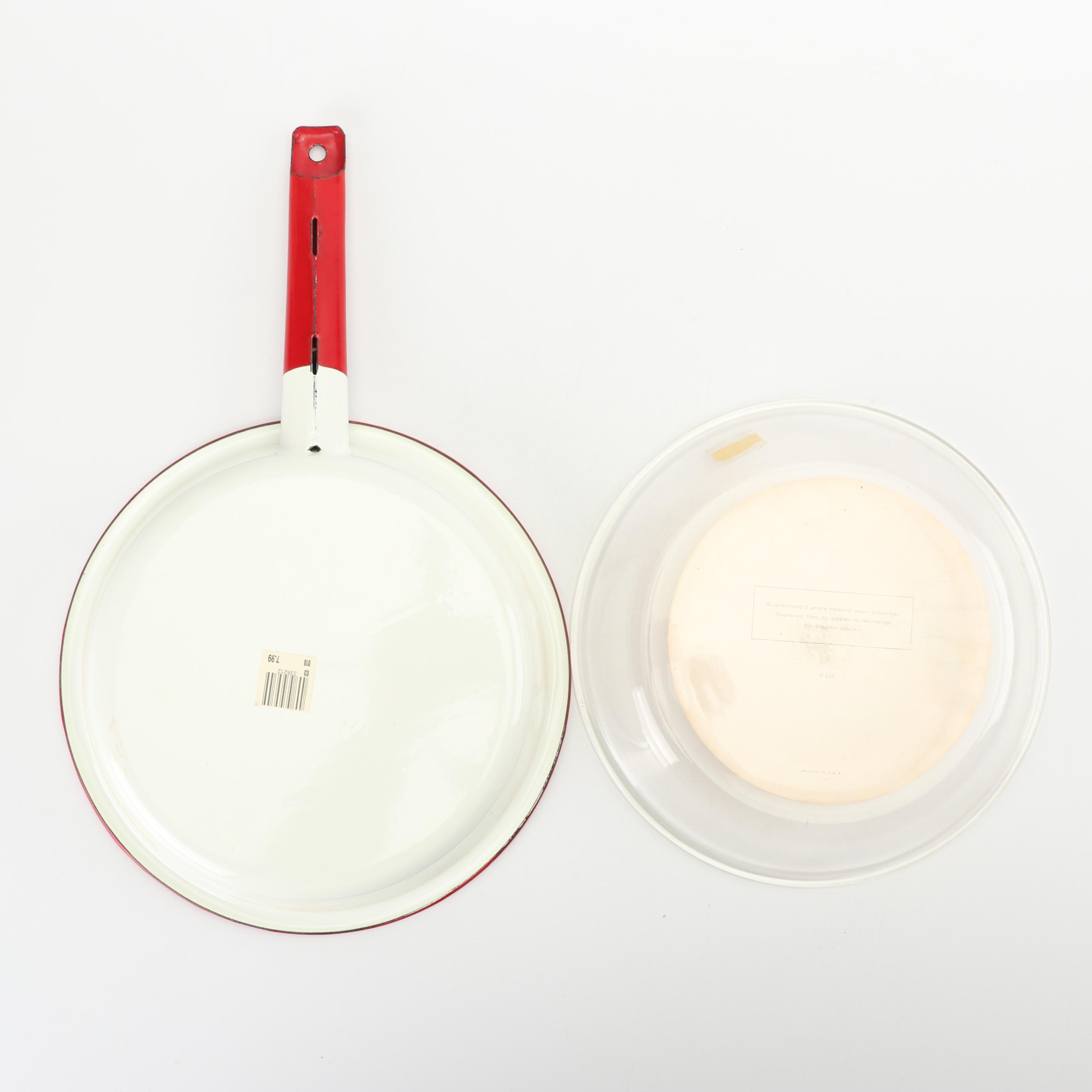 Vintage Kitchen Cook and Serveware including Milk Glass and Enamelware