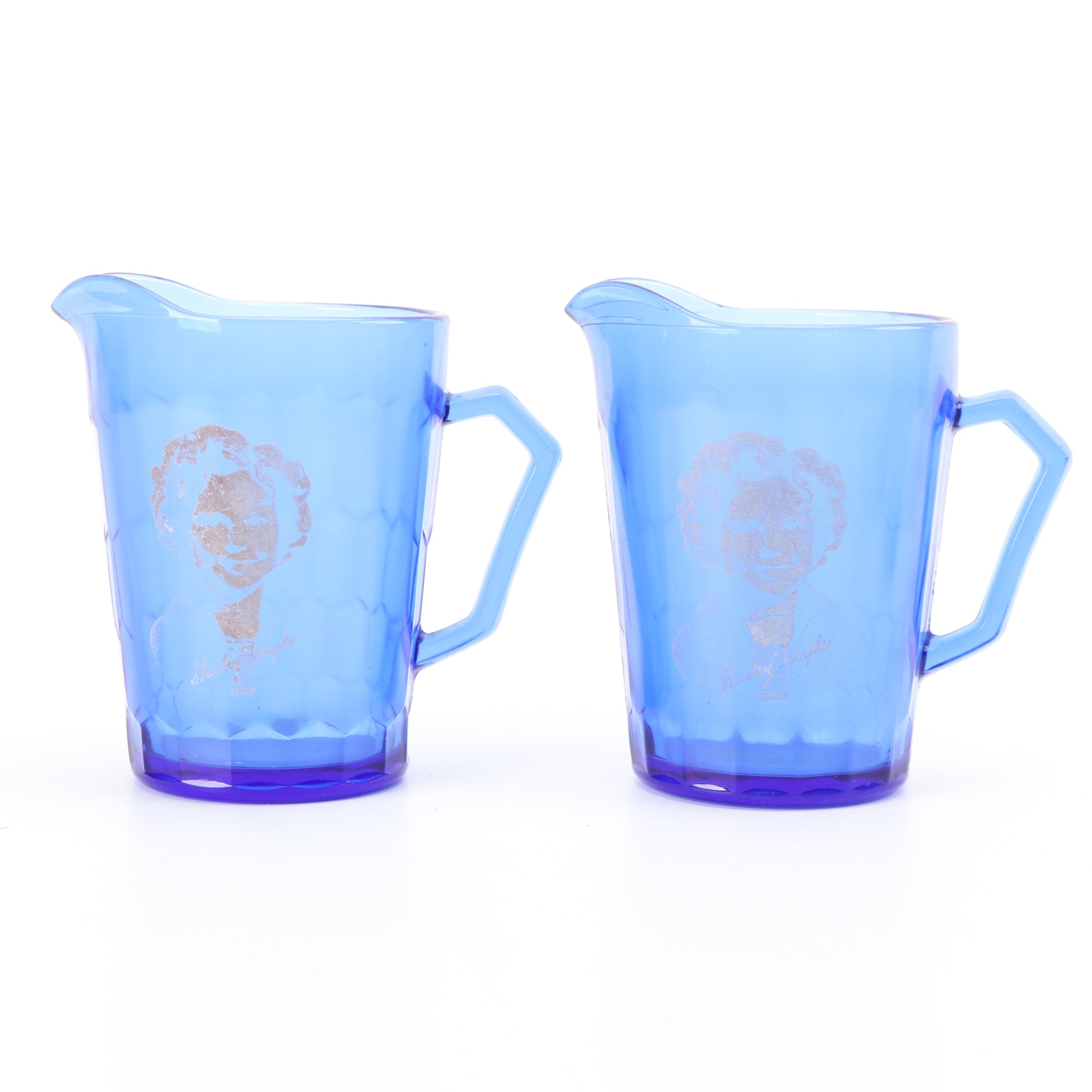Vintage Shirley Temple Themed Cobalt Glass Serveware featuring Hazel-Atlas