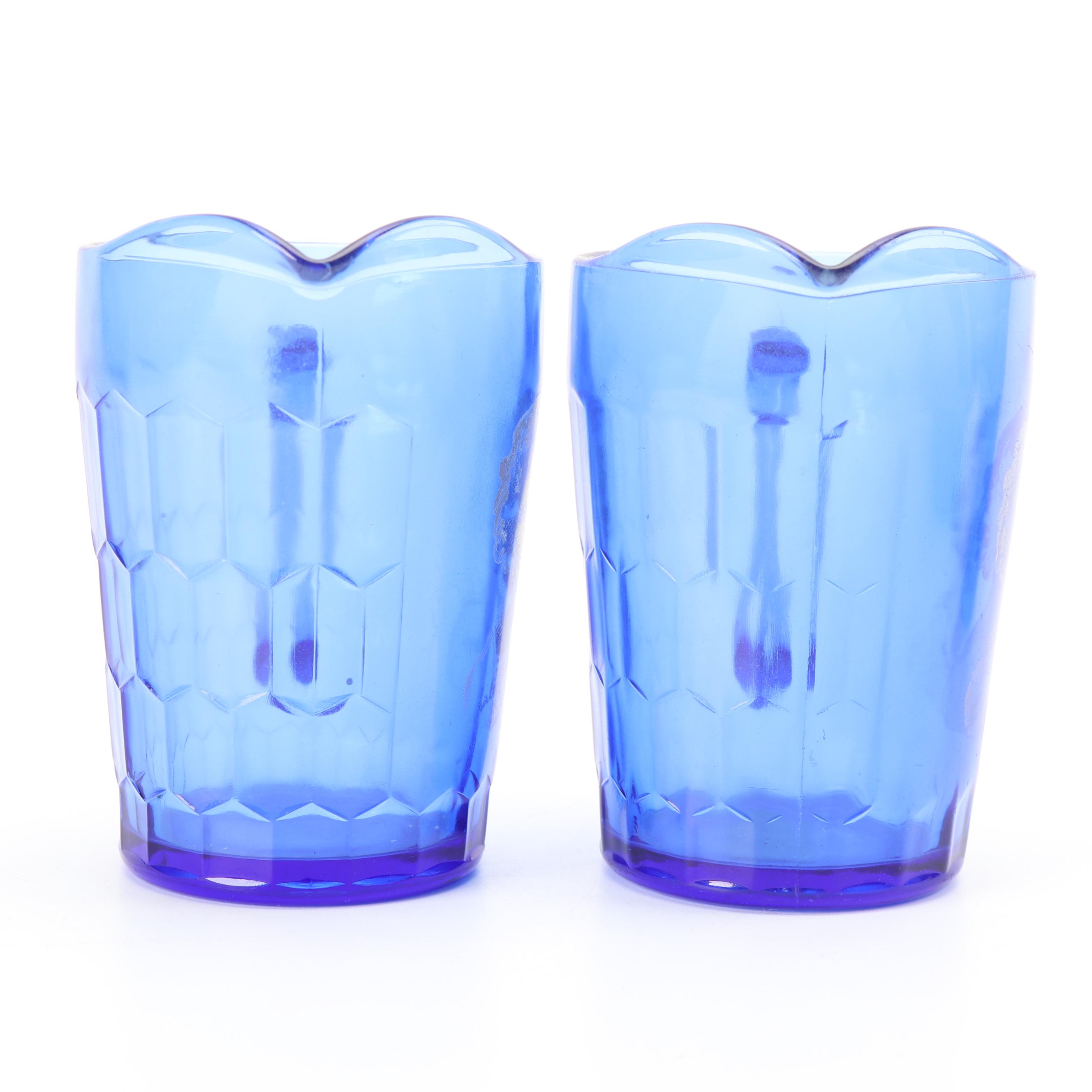 Vintage Shirley Temple Themed Cobalt Glass Serveware featuring Hazel-Atlas