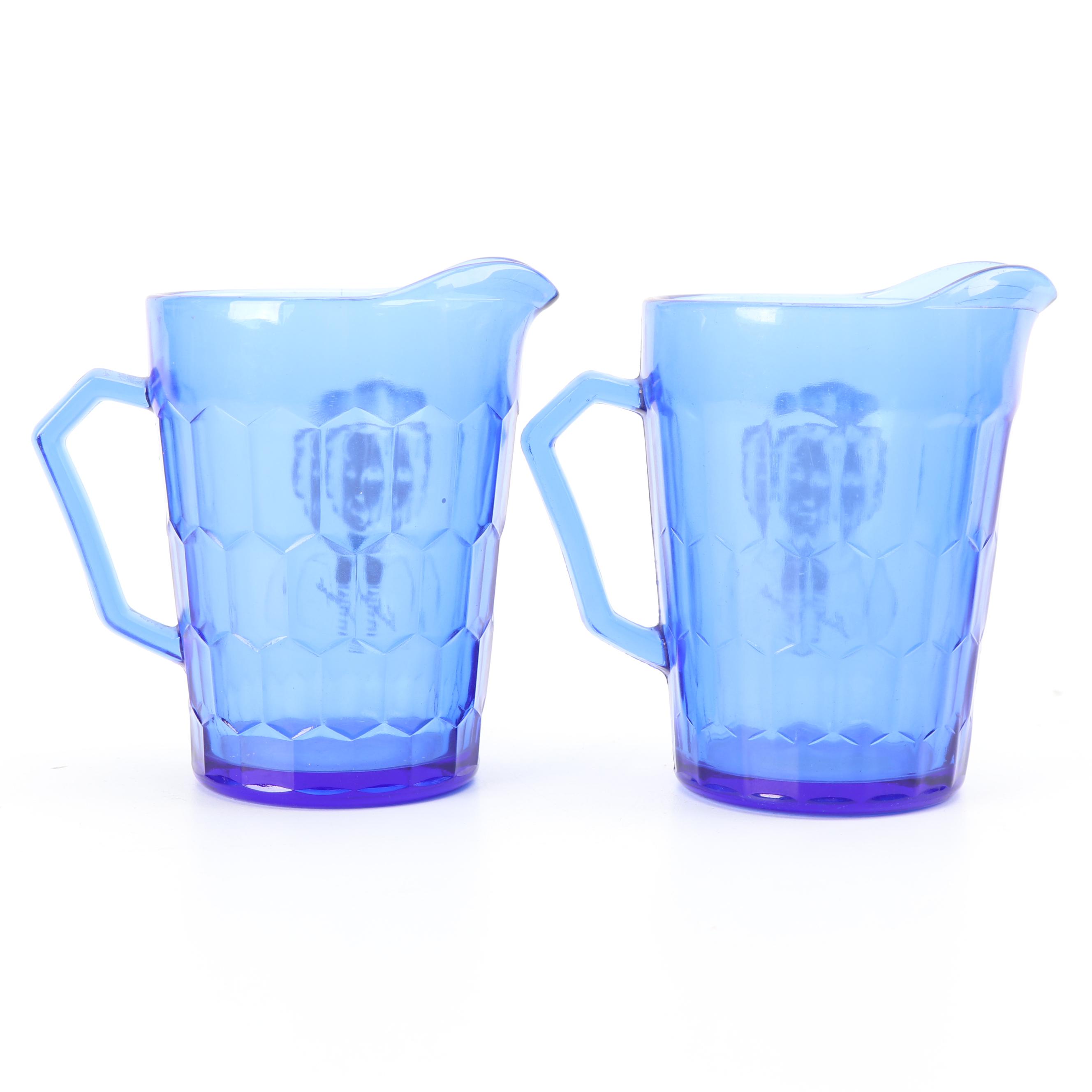 Vintage Shirley Temple Themed Cobalt Glass Serveware featuring Hazel-Atlas