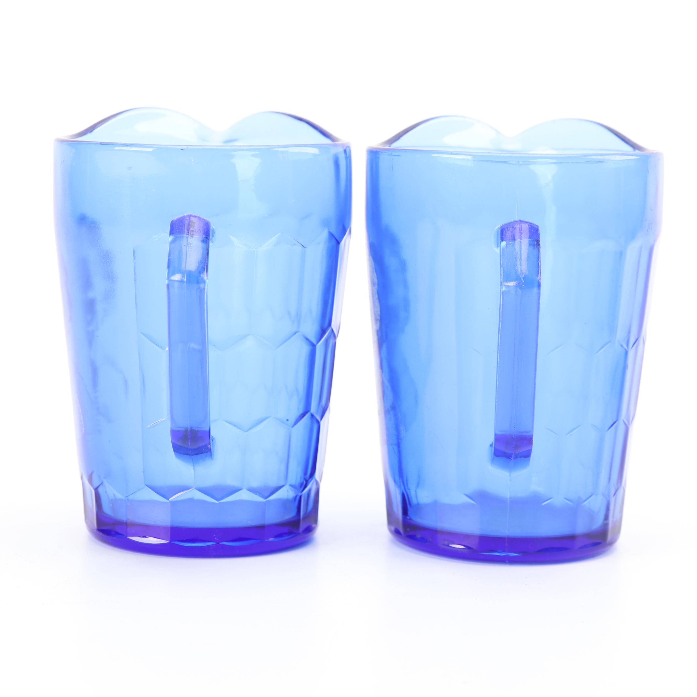 Vintage Shirley Temple Themed Cobalt Glass Serveware featuring Hazel-Atlas