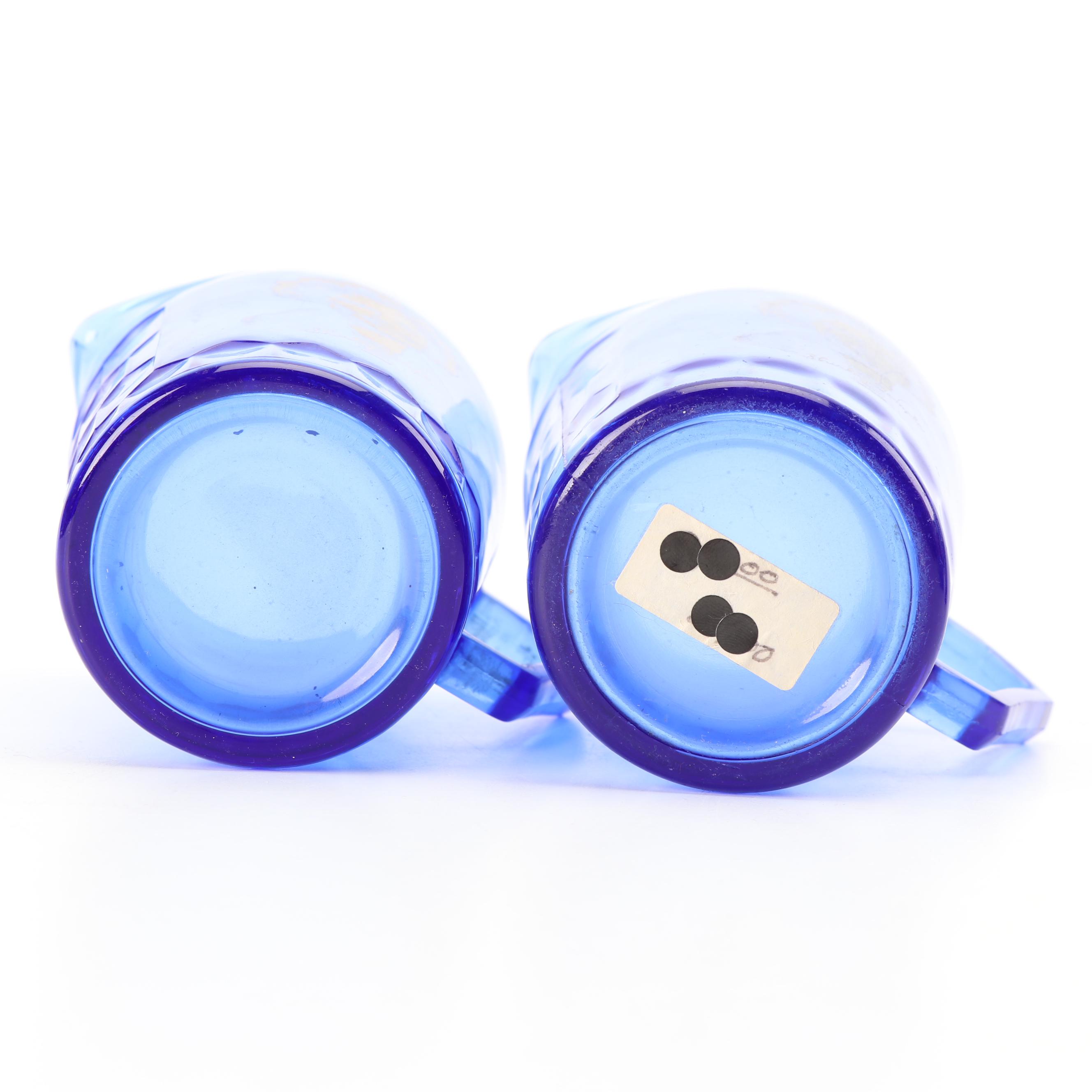 Vintage Shirley Temple Themed Cobalt Glass Serveware featuring Hazel-Atlas