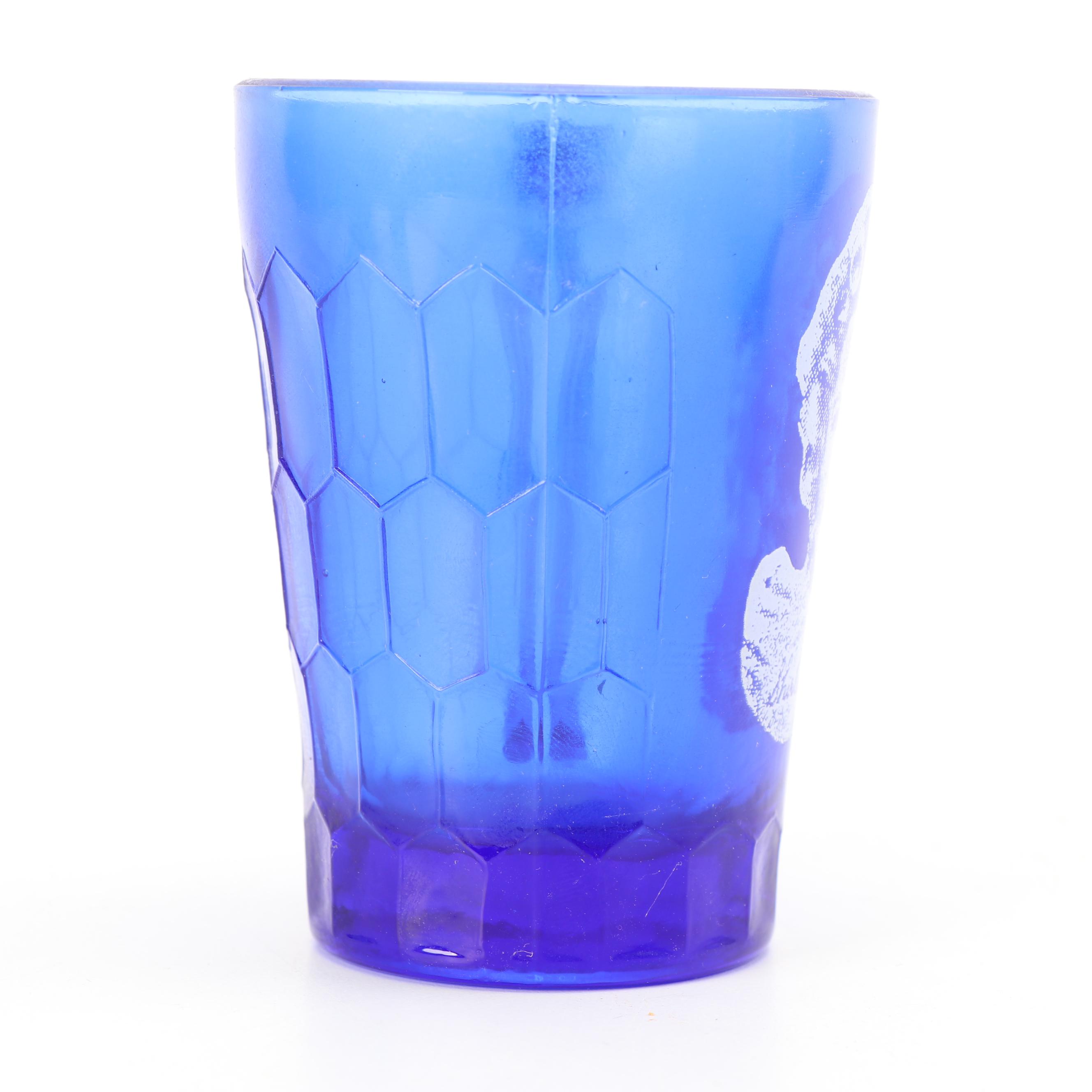 Vintage Shirley Temple Themed Cobalt Glass Serveware featuring Hazel-Atlas