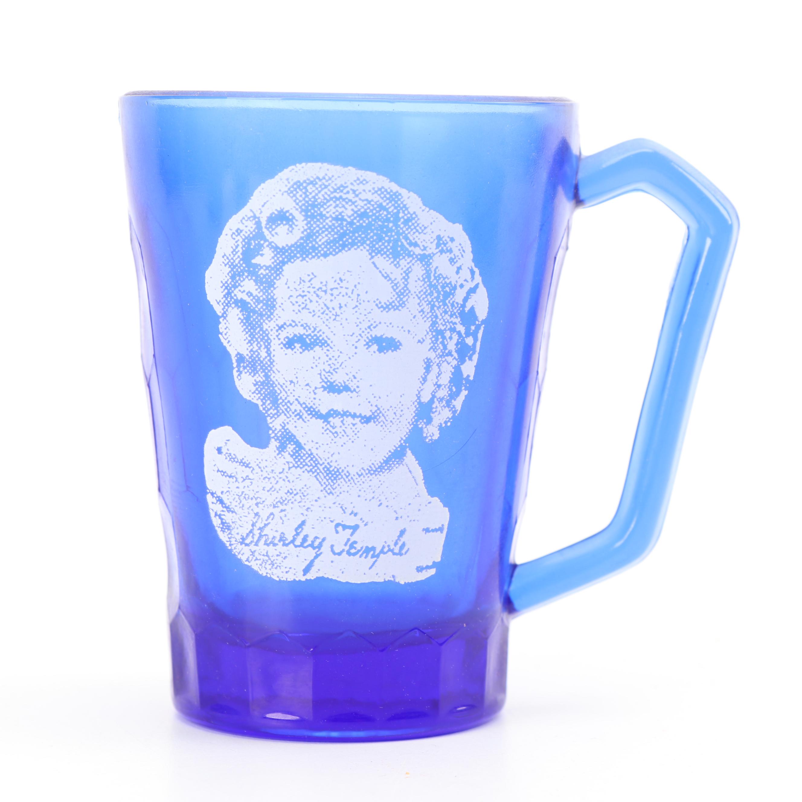 Vintage Shirley Temple Themed Cobalt Glass Serveware featuring Hazel-Atlas