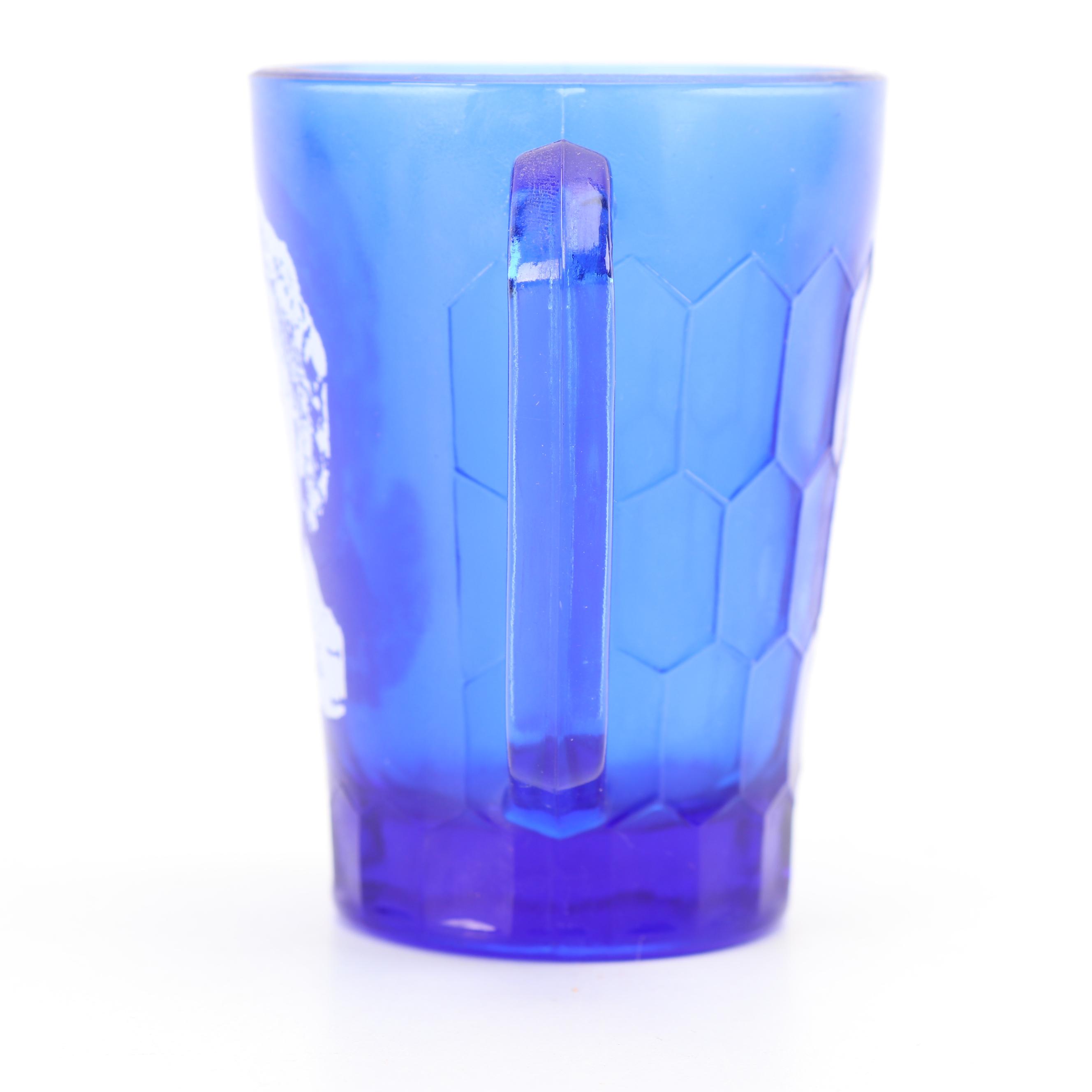 Vintage Shirley Temple Themed Cobalt Glass Serveware featuring Hazel-Atlas