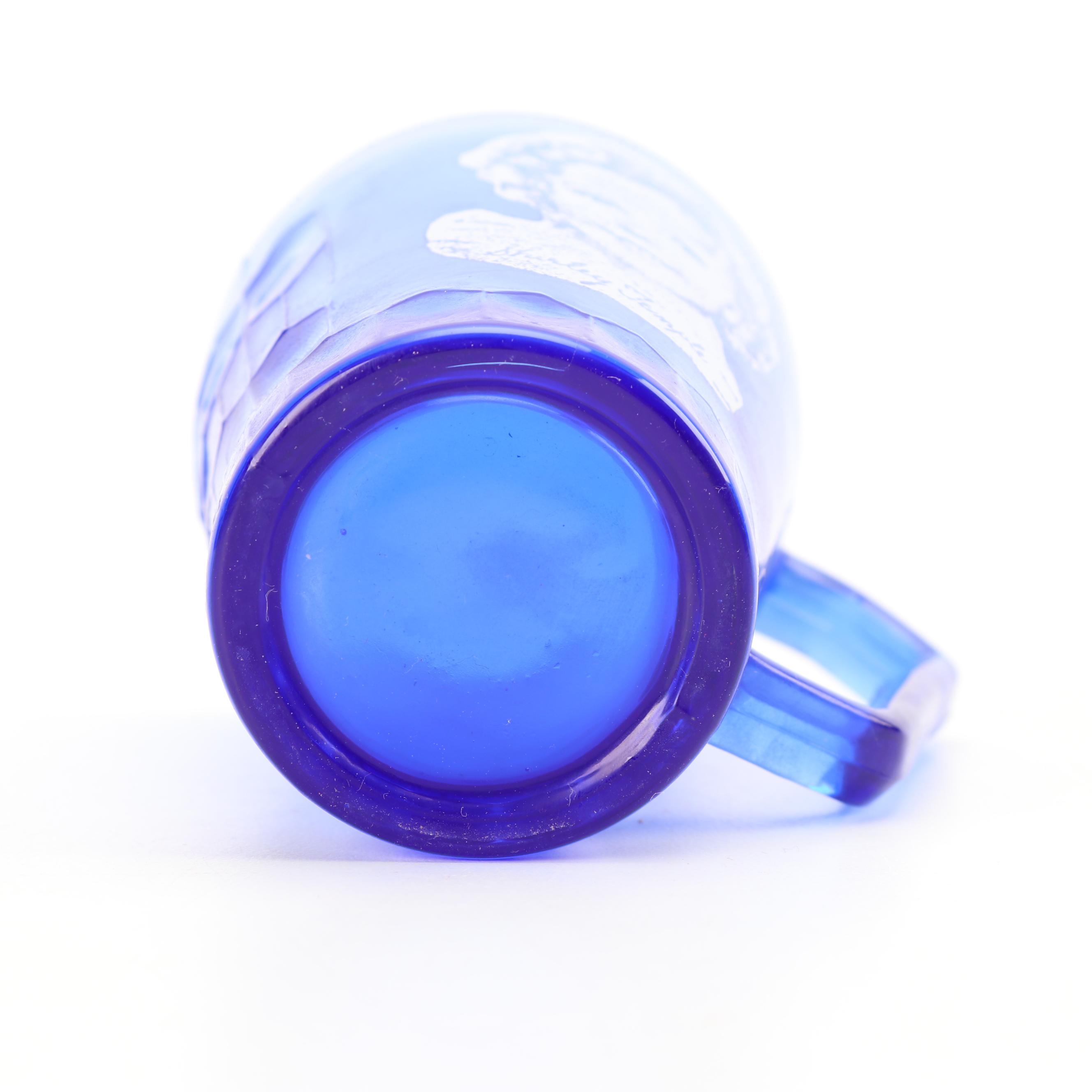 Vintage Shirley Temple Themed Cobalt Glass Serveware featuring Hazel-Atlas