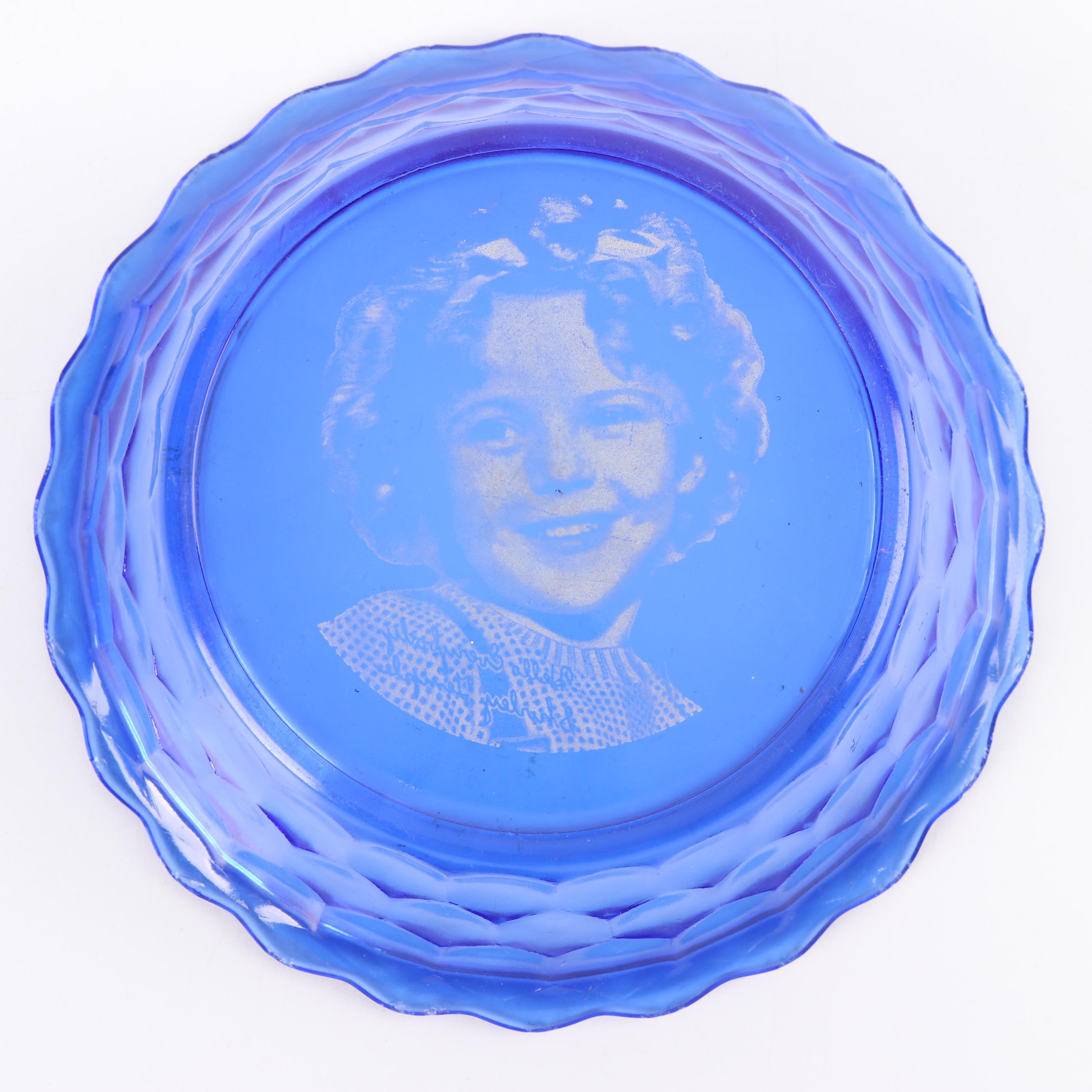 Vintage Shirley Temple Themed Cobalt Glass Serveware featuring Hazel-Atlas