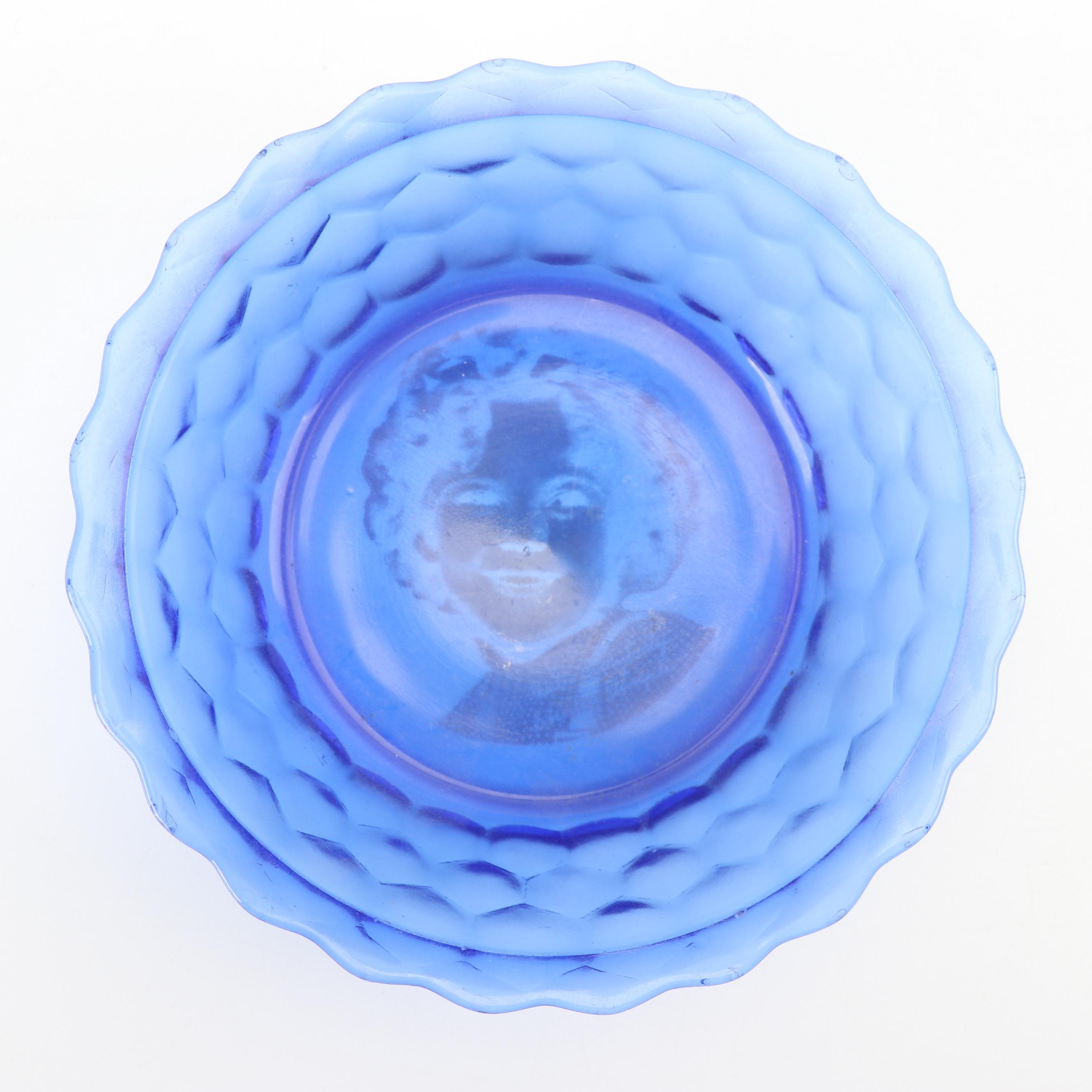 Vintage Shirley Temple Themed Cobalt Glass Serveware featuring Hazel-Atlas