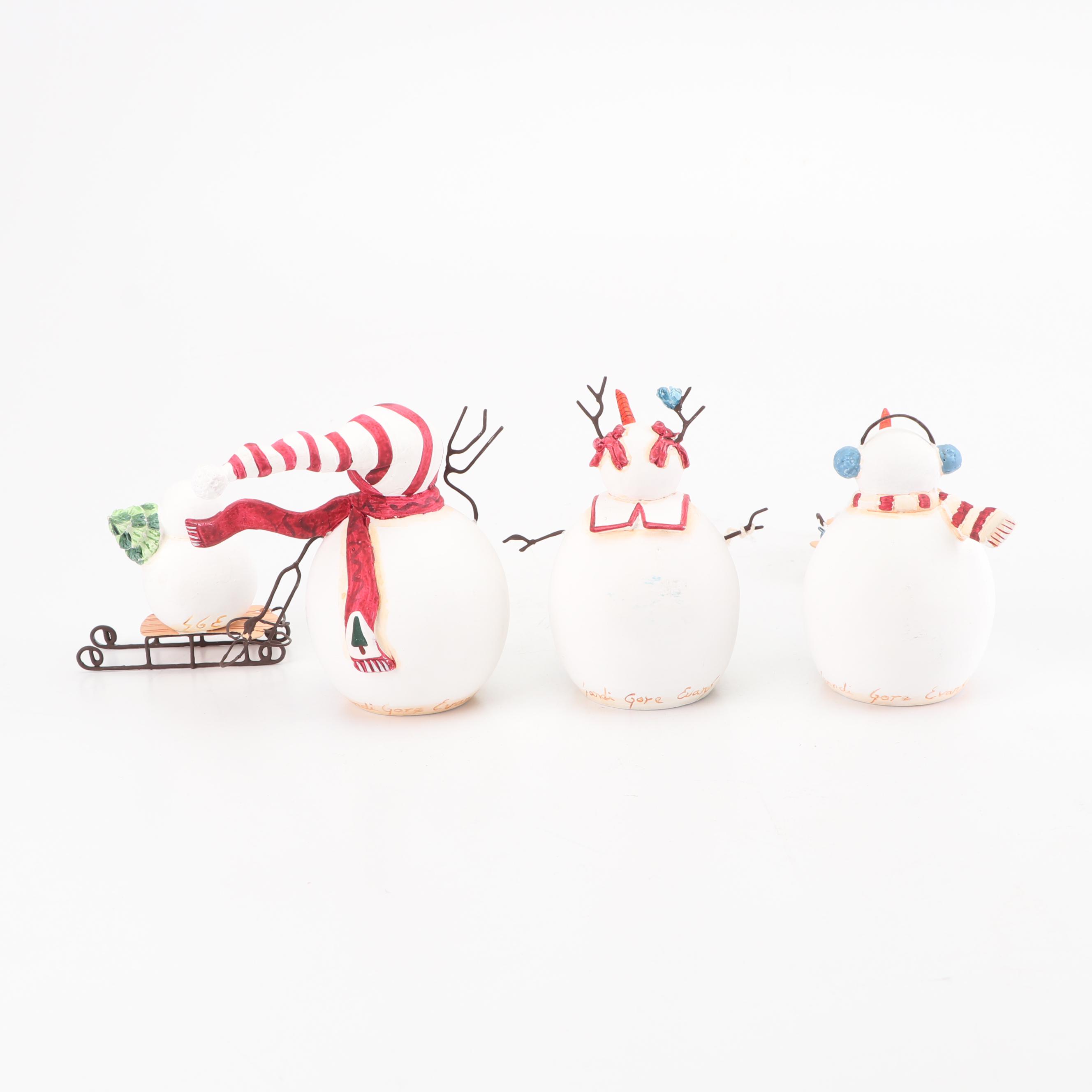 Sandi Gore Evans Signed Snowmen Figurines