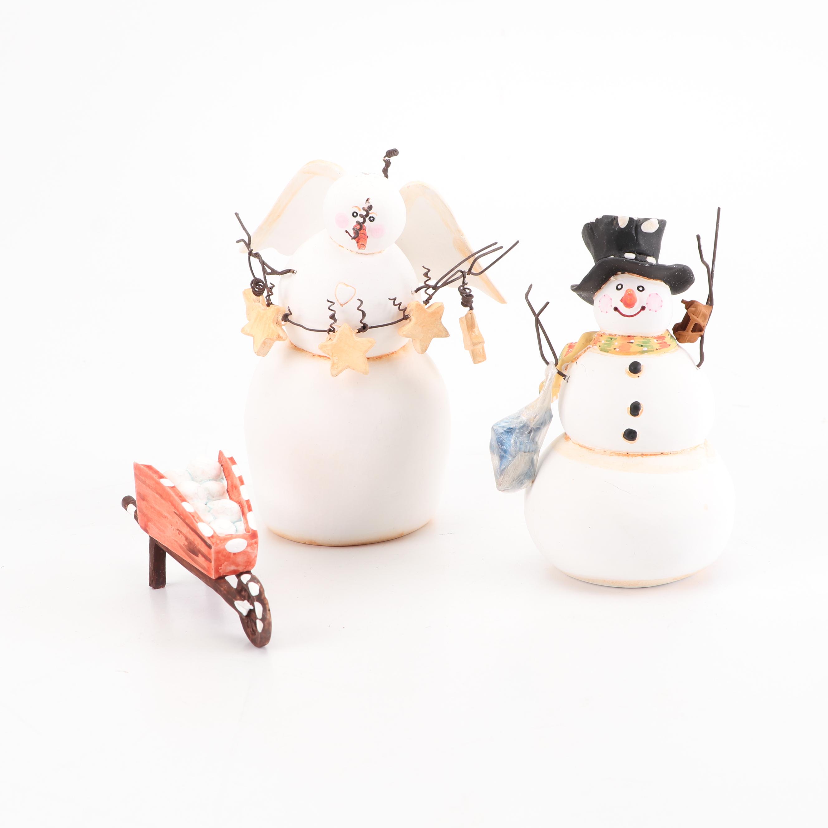 Sandi Gore Evans Signed Snowmen Figurines