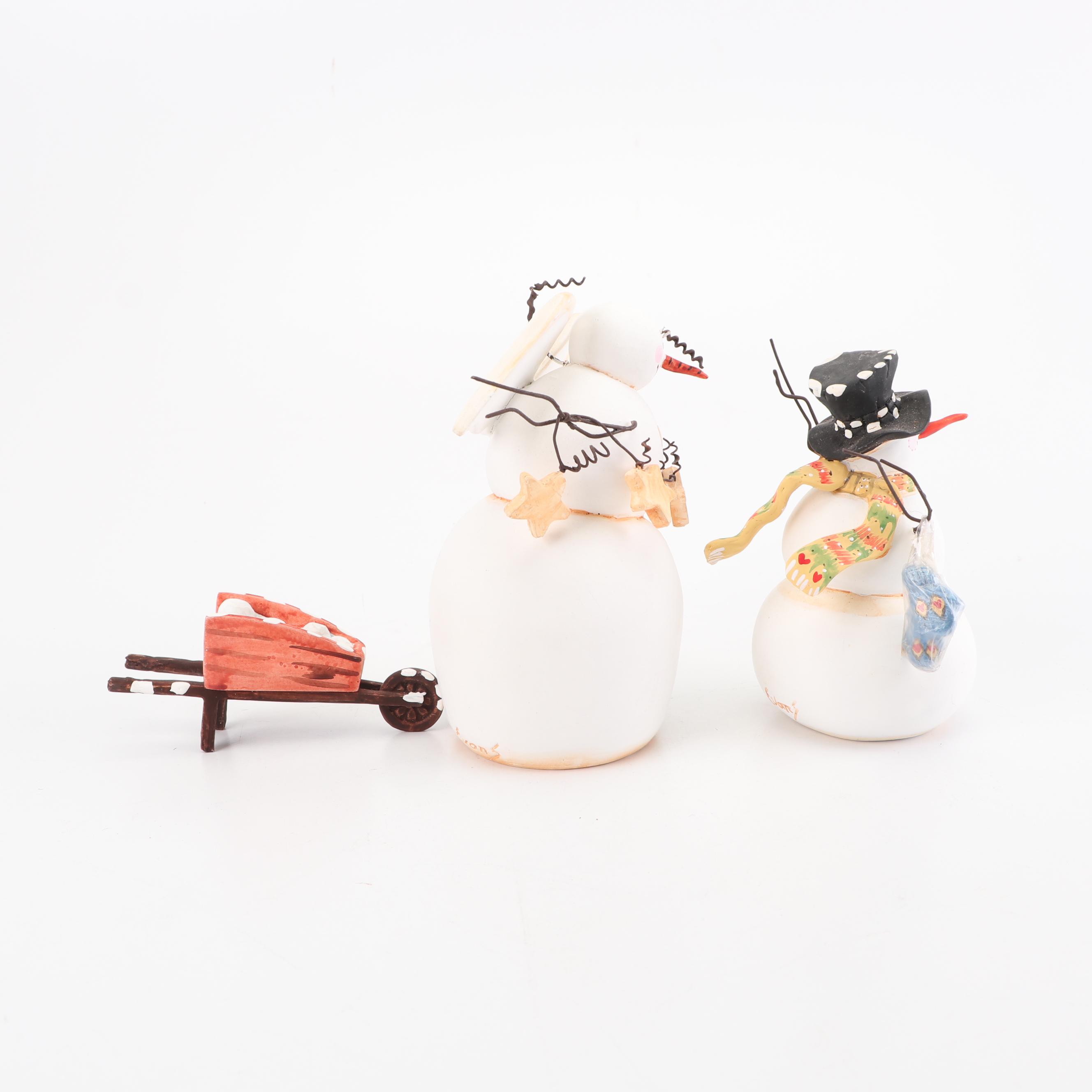 Sandi Gore Evans Signed Snowmen Figurines