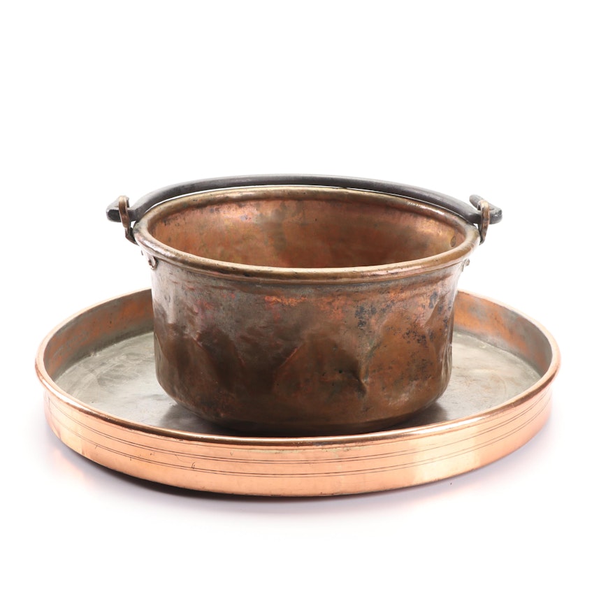 Antique Copper Serving Tray and Cauldron