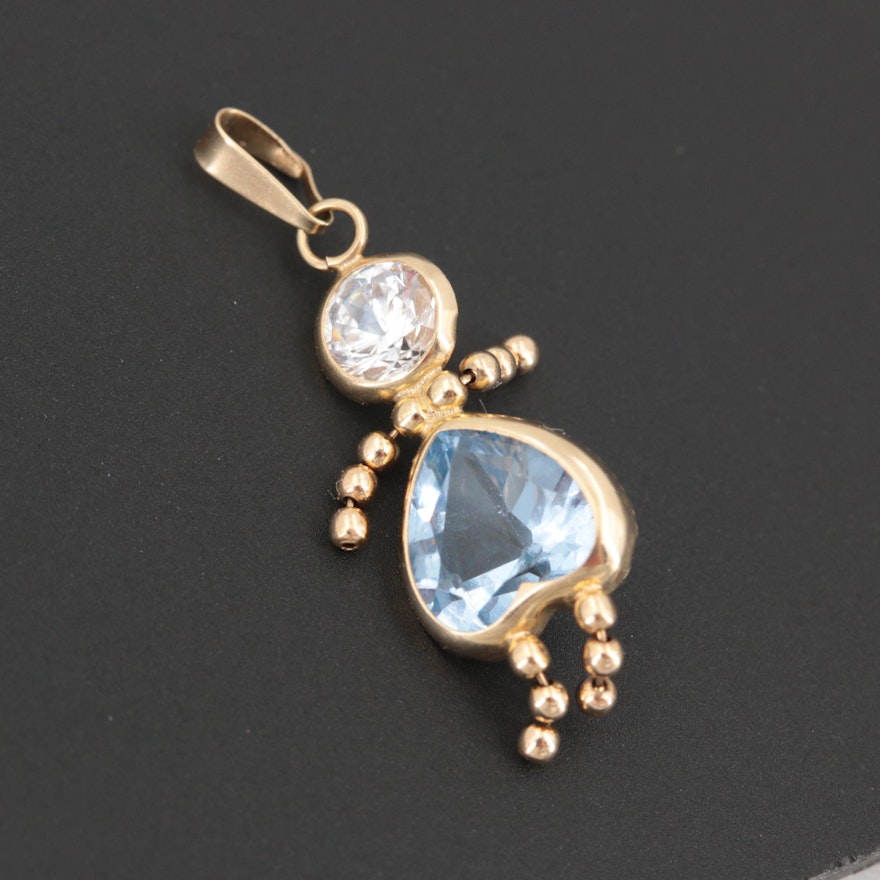 14K Yellow Gold Topaz and Cubic Zirconia Pendant