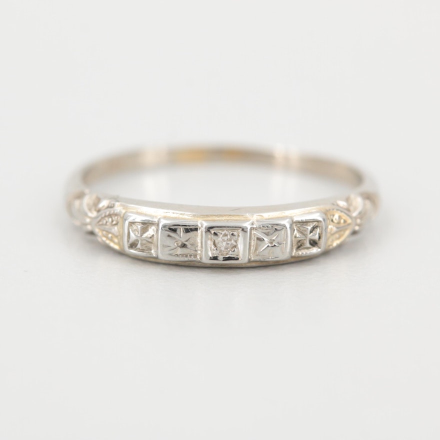 Art Deco 14K and 18K White Gold Diamond Ring