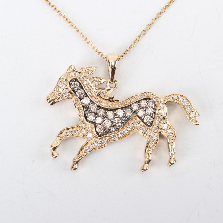 Le Vian 14K Yellow Gold Chocolate Diamond and Diamond Horse Pendant Necklace