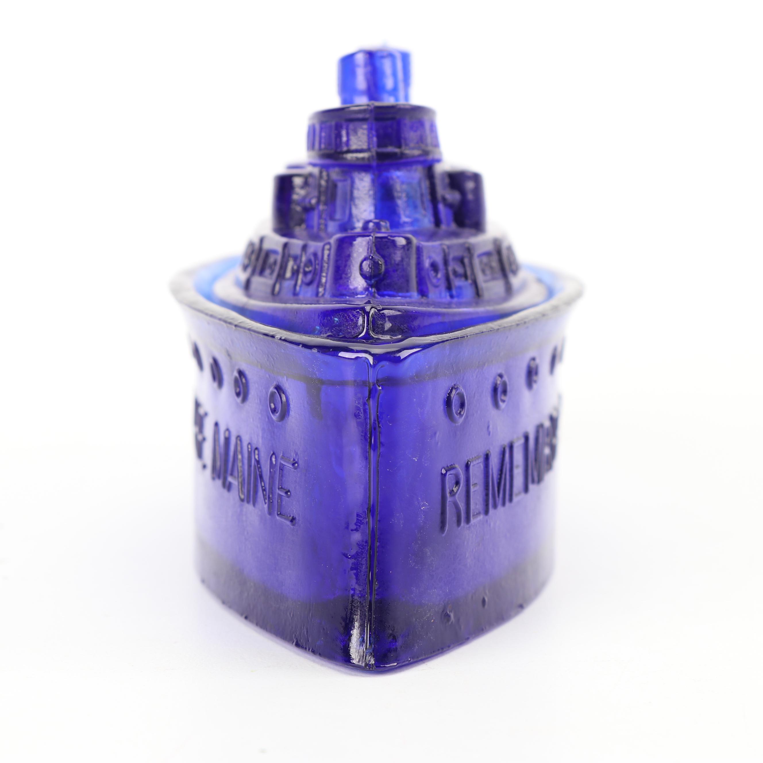 Cobalt Glass "Remember the Maine" Butter Dish and Train Candy Dishes